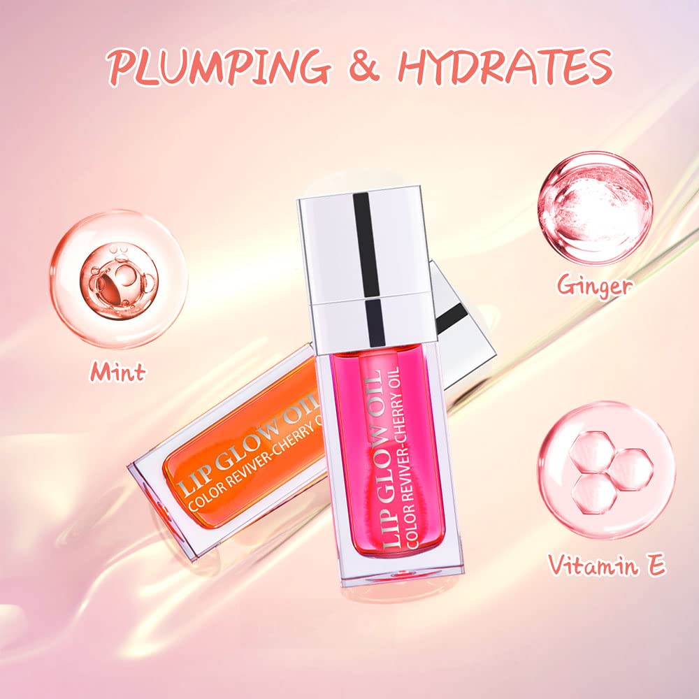 **Plumping Lip Oil with Hydrating Gloss & Tinted Balm – Long-Lasting Nourishing Lip Care, Non-Sticky Glitter Shine Primer (Rosewood) – Perfect for Daily Moisture & Nighttime Lip Treatment**