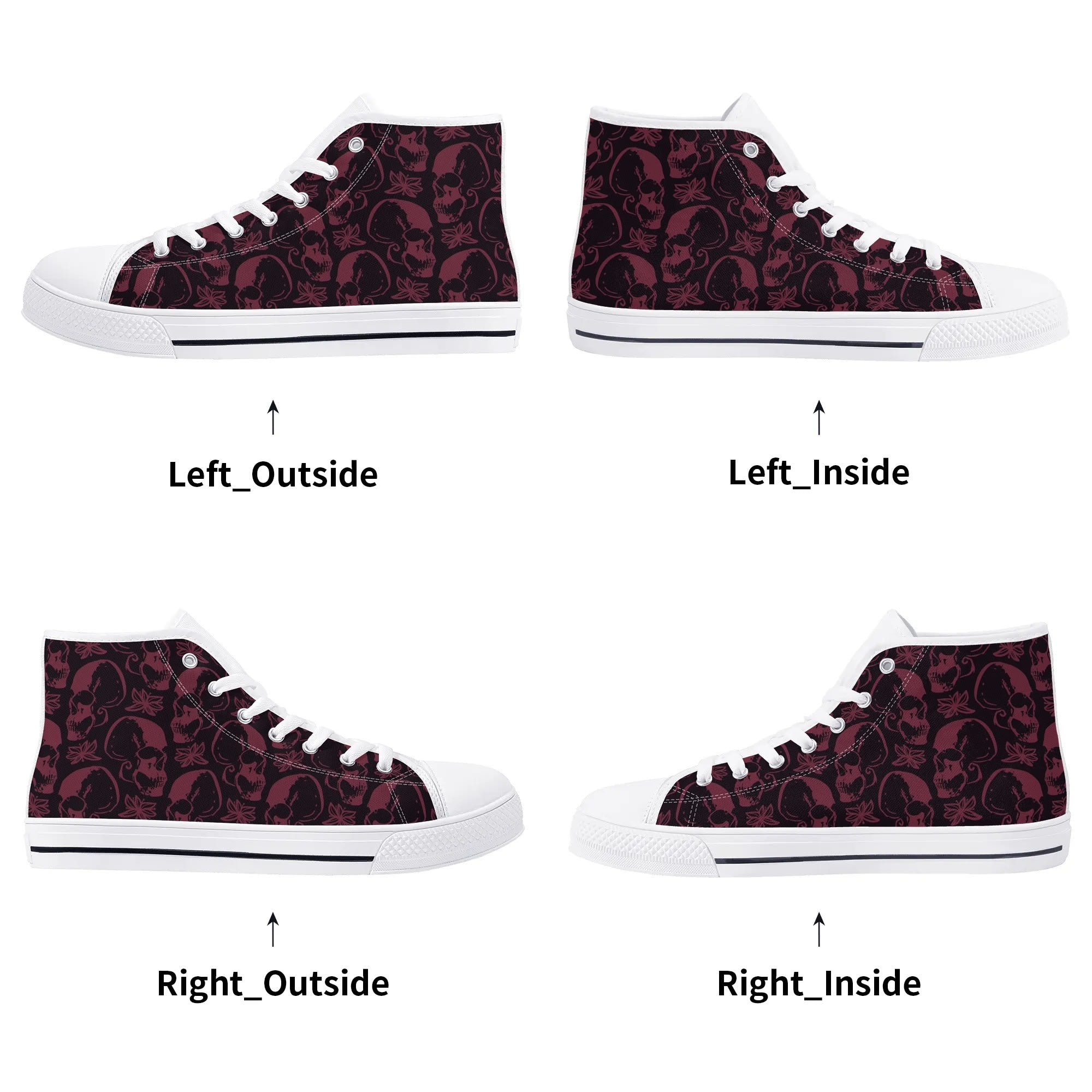 Purple Skulls and Flowers High Top Canvas Sneakers - Trendy Unisex Rubber Sole Shoes for Casual Wear, Street Fashion, and Skateboarding