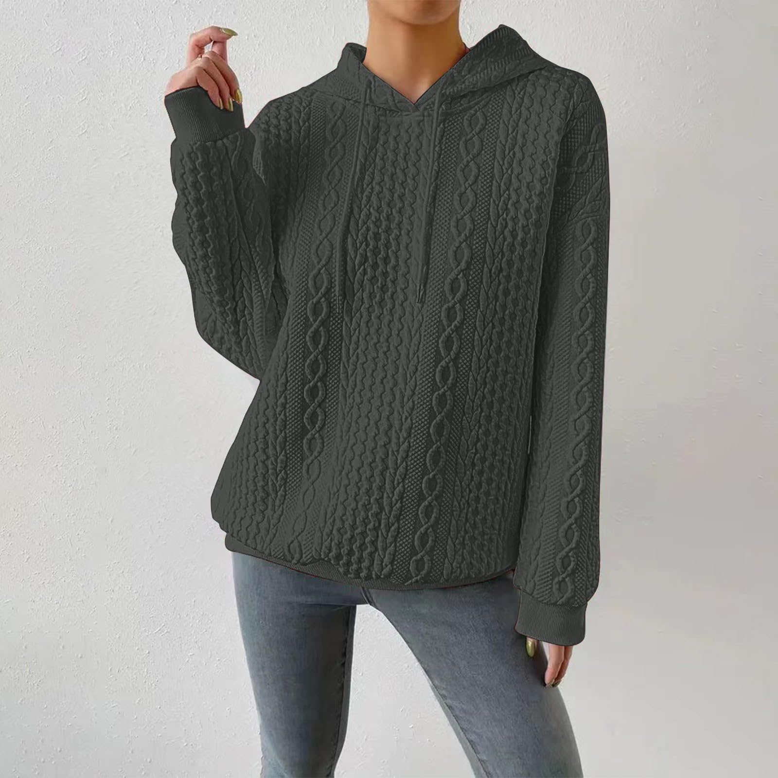 Women's Waffle Knit Hoodie - Drop Shoulder Pullover Sweatshirt with Pocket | Cozy Fall & Winter Casual Wear for Women | Perfect for Lounging, Running Errands & Outdoor Activities
