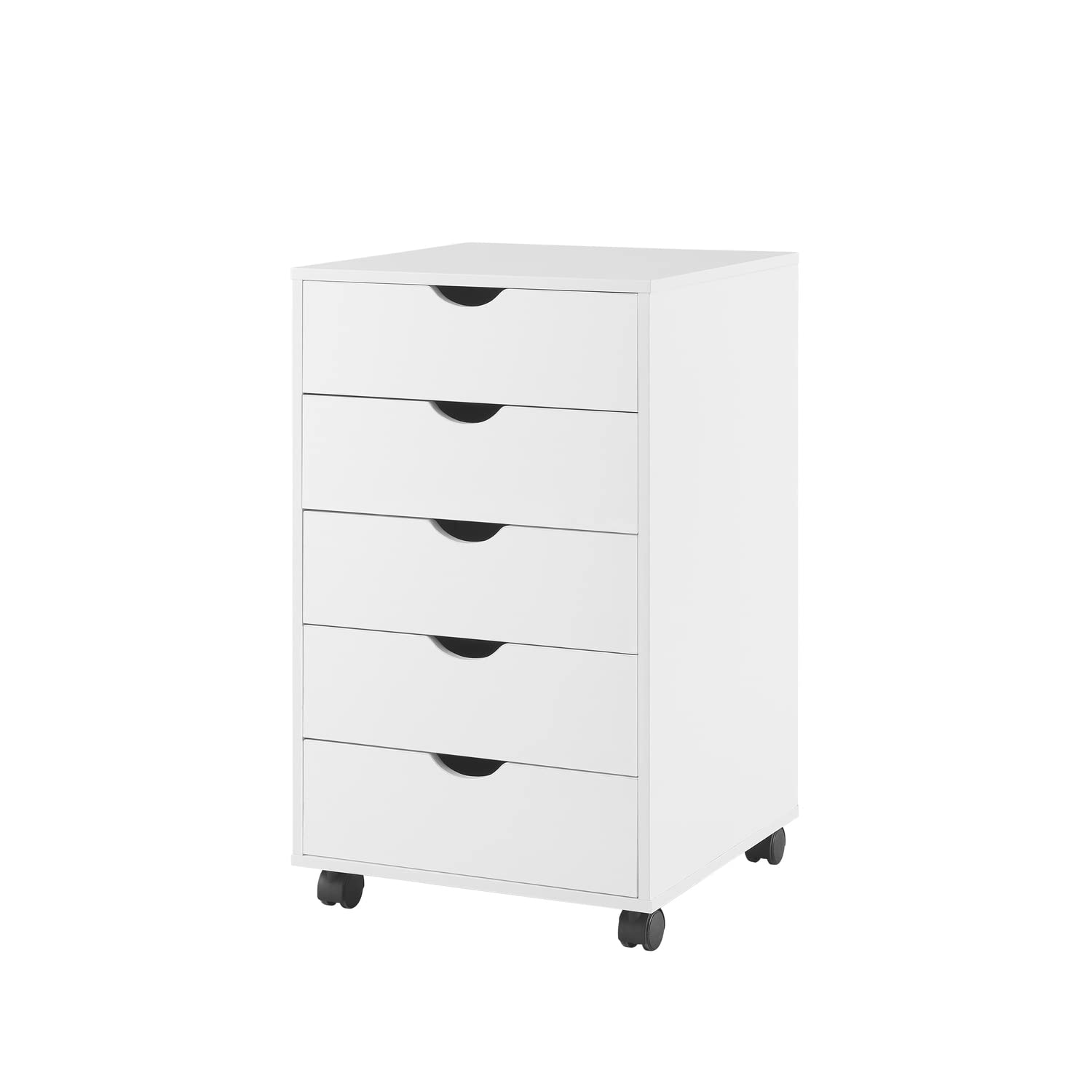 Naomi Home 5-Drawer Tall Dresser with Wheels - White, Stylish Bedroom Storage with Shelves, 180 lbs Capacity - Perfect for Closet Organization & Makeup Vanity