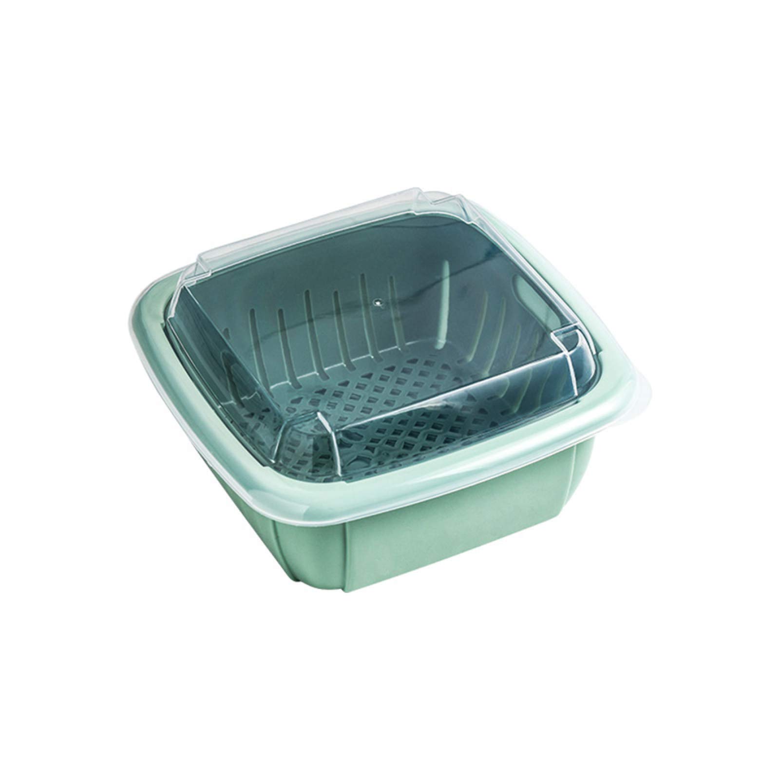 IKAXIYO Double Layer Kitchen Fruit and Vegetable Washing Basket with Drain Holes & Lid - Perfect for Washing, Draining, and Storing Produce in Your Kitchen
