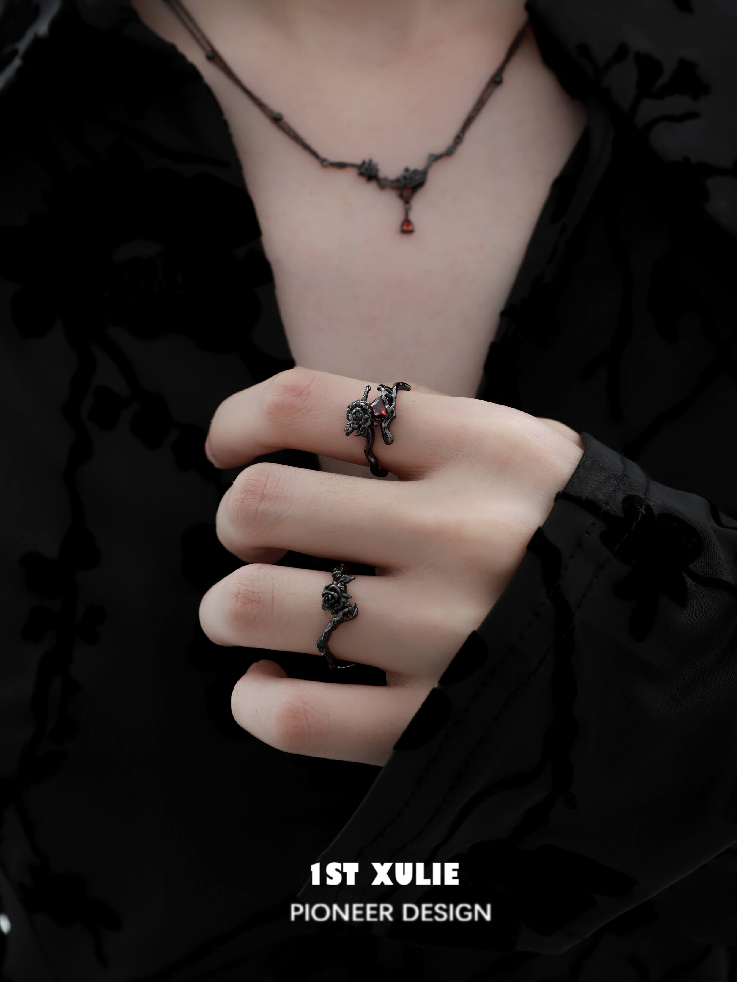 Taboo Rose S925 Sterling Silver Dark Rose Rings for Women - Elegant Gothic Jewelry for Parties, Weddings & Everyday Wear