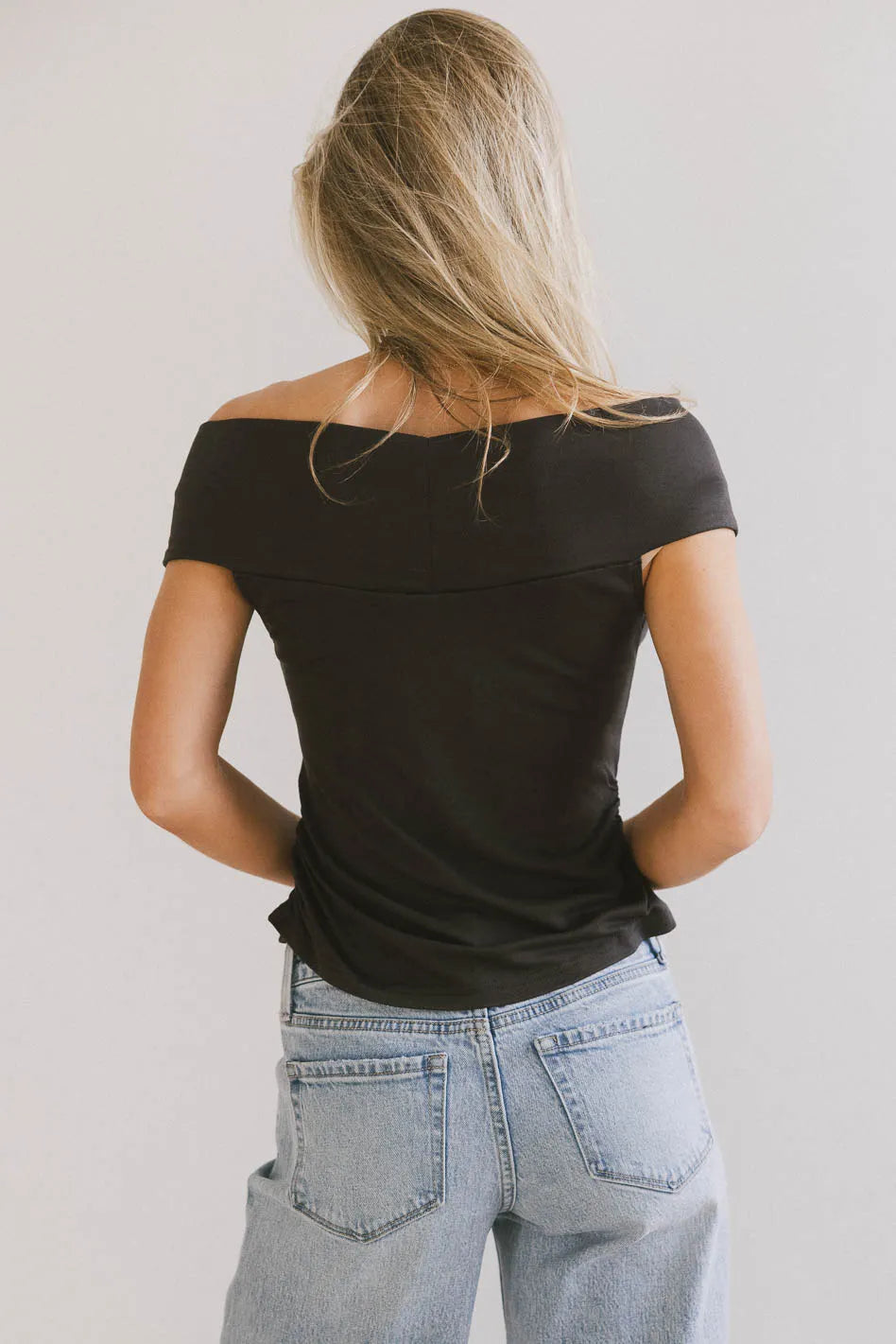 Natalia Ruched Women's Tops in Charcoal - Elegant Stretch Blouse for Work & Evening Outfits | Final Sale