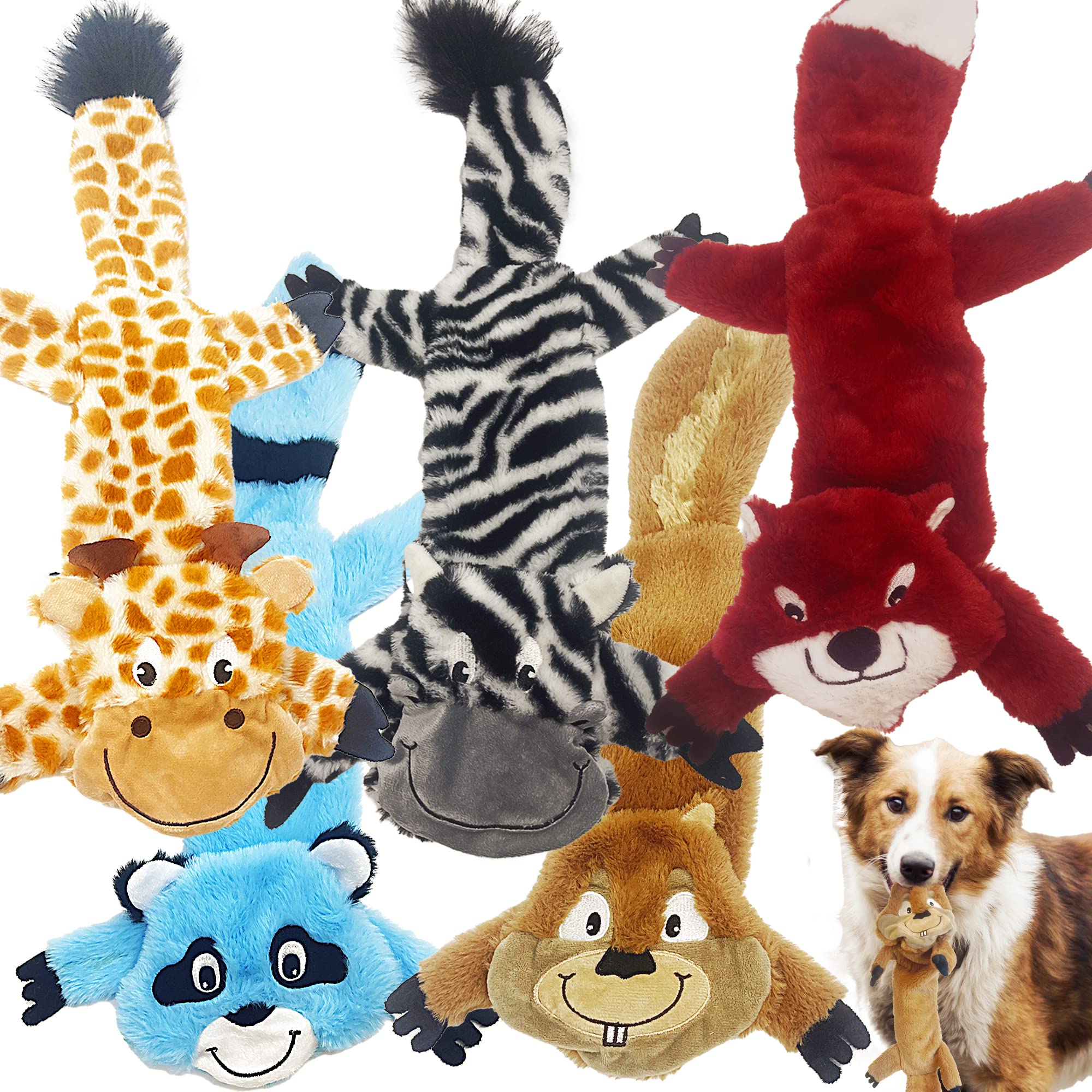 5 Pack Durable No-Stuffing Squeaky Dog Toys for Medium & Large Dogs - Jalousie Crinkle Paper Squeaker Chew Toys with Premium Furrrr Liner (Ideal for Playtime, Training & Outdoor Activities)