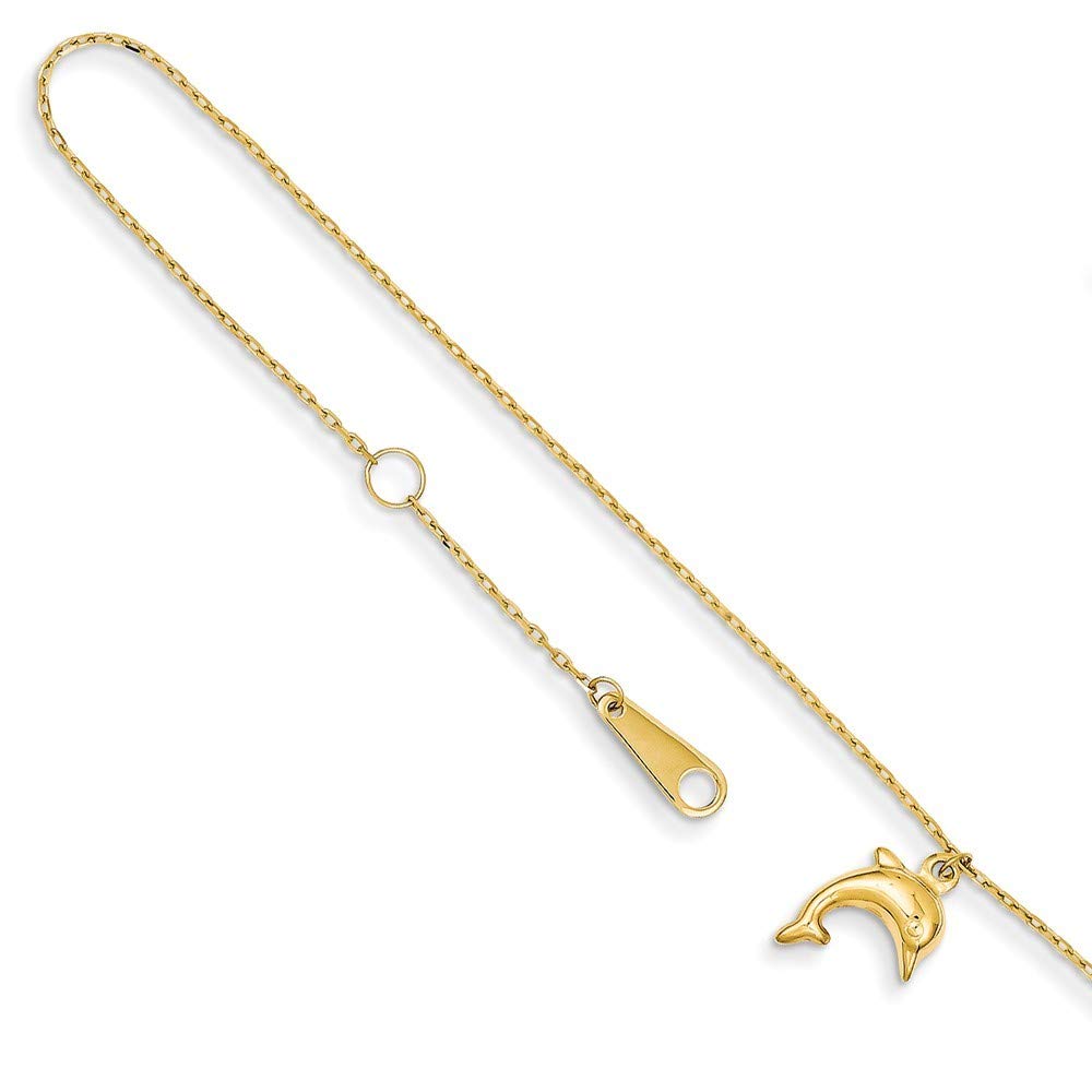 14K Yellow Gold Polished Spring Ring Dolphin Charm Pendant Necklace - 3CM Extension Chain - Elegant Jewelry Gift for Women, Girls, Teens - Perfect for Birthday, Anniversary, Valentine's Day & Everyday Wear