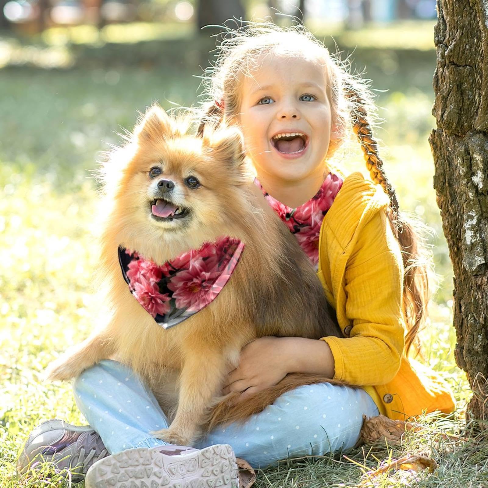 Dog Bandanas for Small Medium Large Pets - 2-Piece Set with Vase & Pink Flowers Pattern - Adjustable Dog Scarf for Dogs & Cats - Perfect for Pet Birthdays, Photo Shoots & Daily Fashion Accessories
