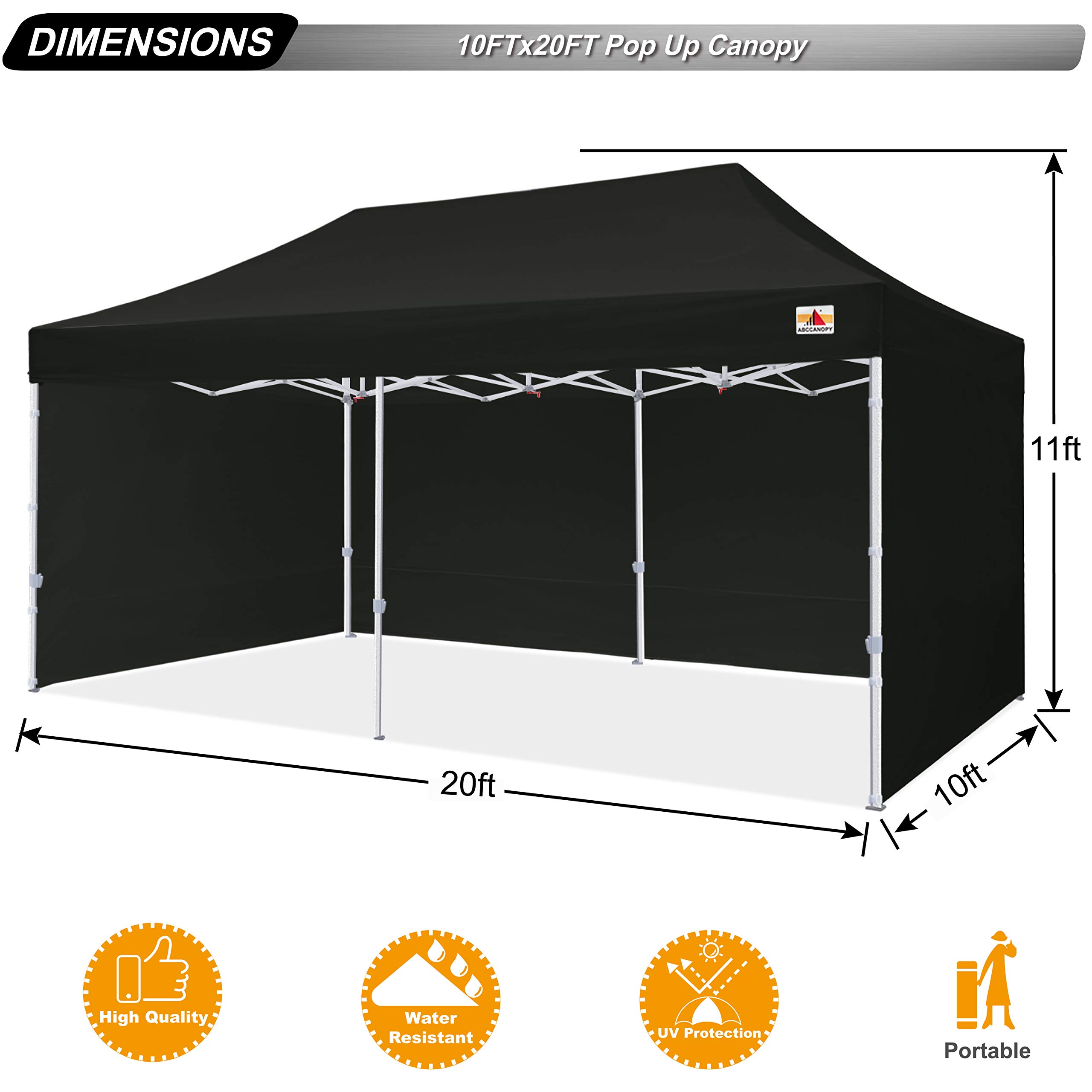 ABCCANOPY Premium 10x20 Commercial Instant Shade Canopy Tent - Heavy Duty Pop Up Shelter for Outdoor Events, Farmers Markets, Beach & Backyard Use - Black