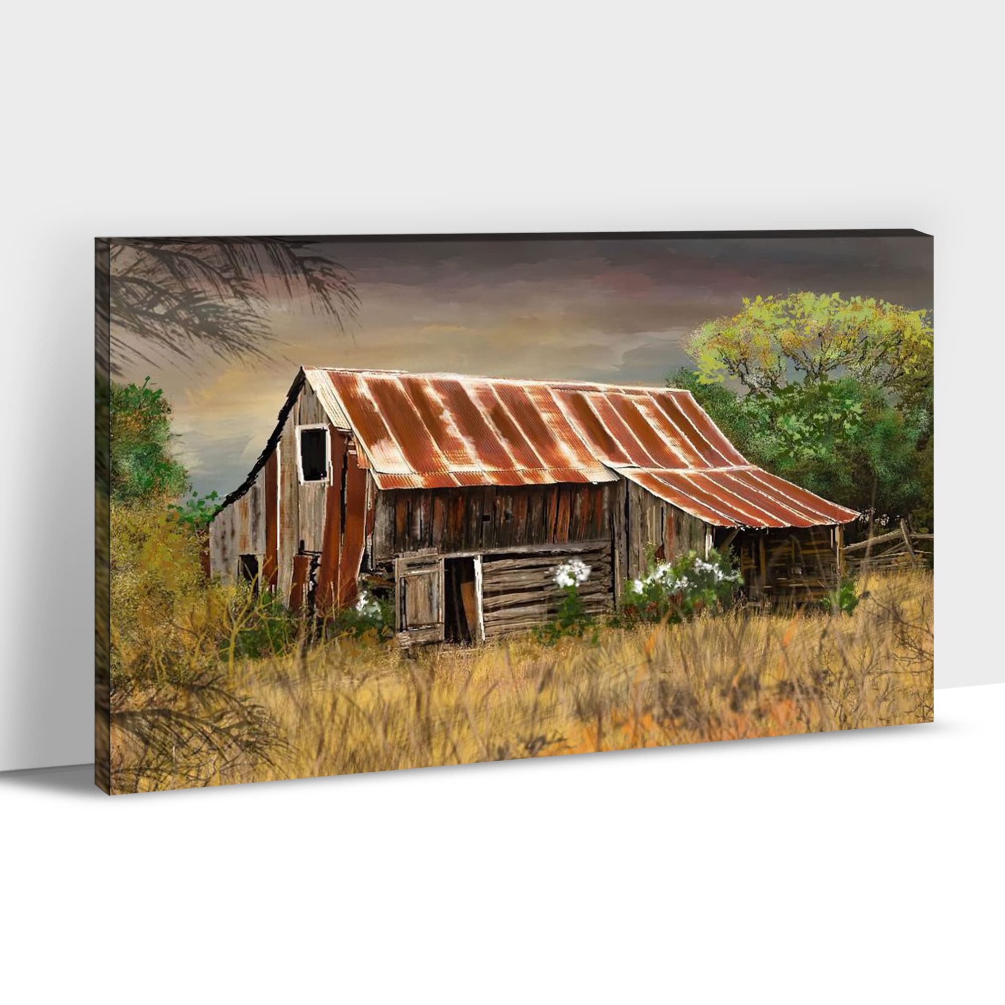 GUTTATY Rustic Farmhouse Wall Art - Vintage Barn Canvas Print for Living Room & Kitchen Decor (32x48 Inches) | Country Style Home Decoration Perfect for Farmhouse, Cottage & Rustic Interiors