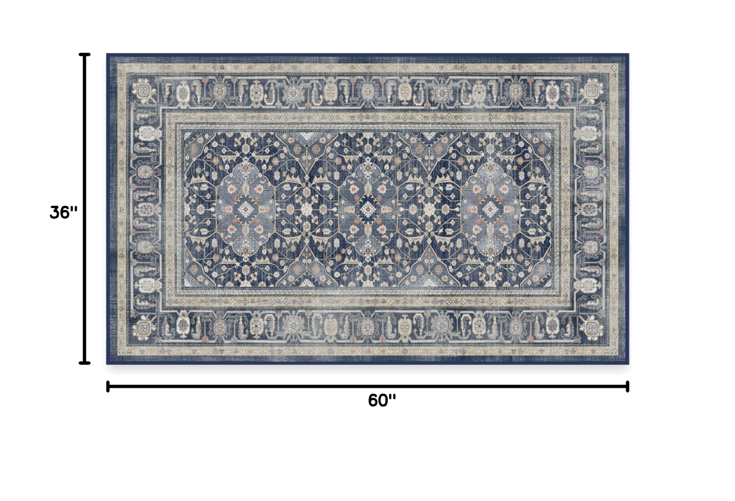 Ruggable Washable 3x5 Area Rug - Alessia Dusk Blue | Premium Non-Slip Rug for Living Room, Bedroom, Kitchen, Office & Classroom | Includes Gripper Pad | Perfect for High-Traffic Areas & Pet-Friendly Homes