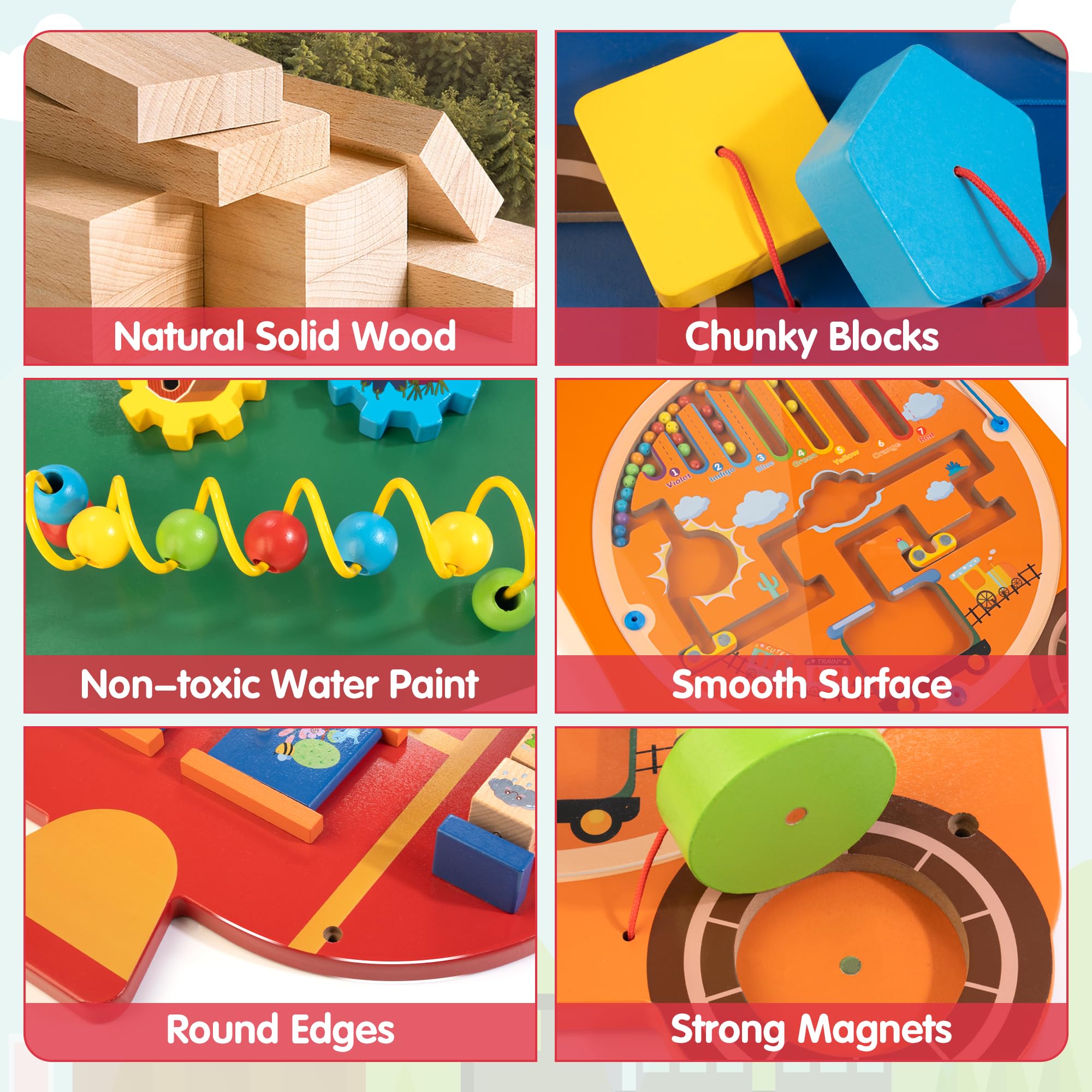11-in-1 Wooden Sensory Busy Board for Toddlers - Montessori Learning Activity Wall Panel with Train Theme - Educational Toy for Playroom, Nursery, Classroom & Dentist Waiting Room | Perfect for Kids' Sensory Development & Fine Motor Skills Practice