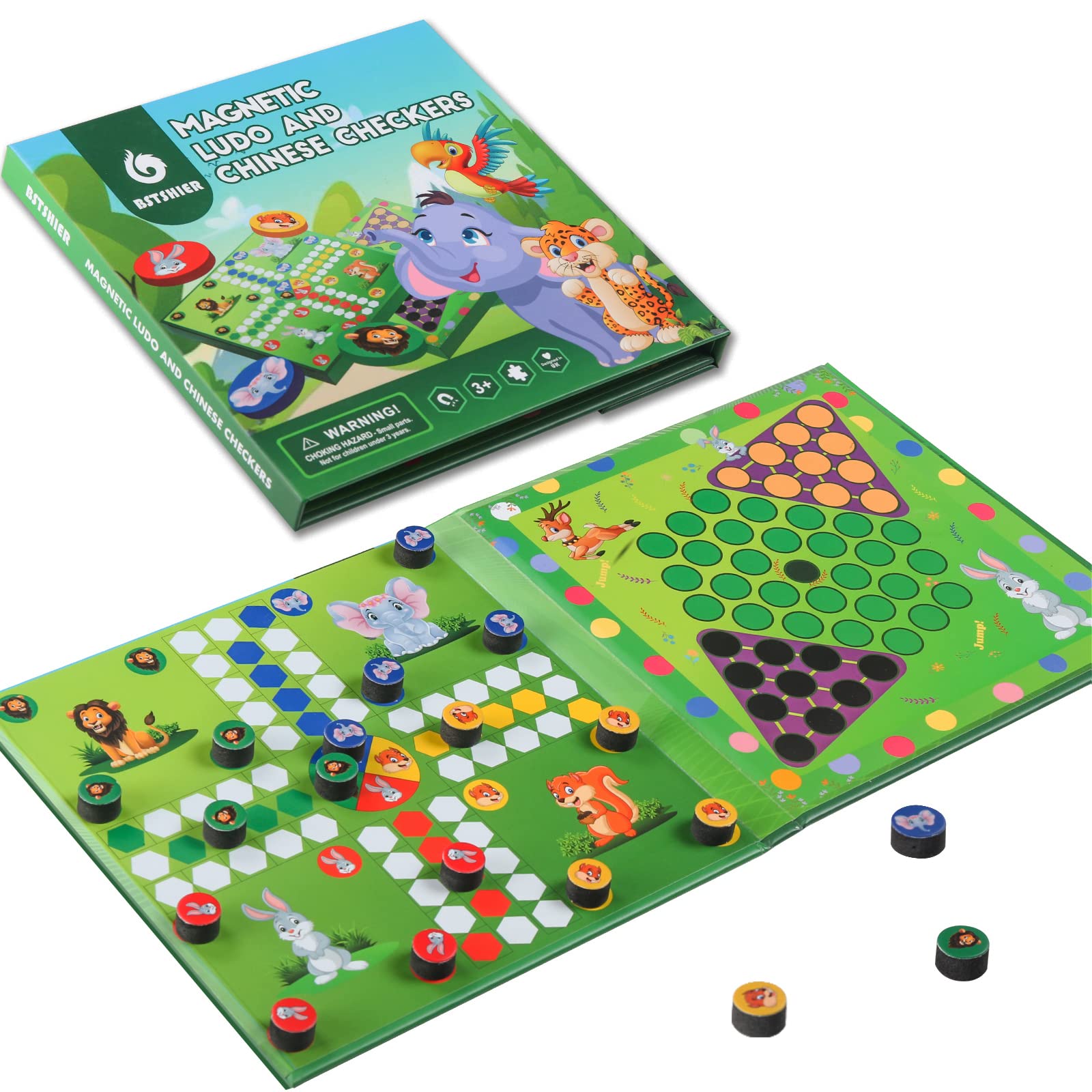 BST SHIER 2-in-1 Magnetic Travel Board Game Set for Kids - Ludo & Chinese Checkers with Foam Pieces | Portable Family Games for Road Trips, Airplane Travel & Indoor Fun