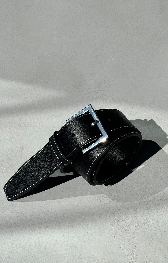 THE CARRIE BLACK TOPSTITCH BELT - Stylish Women's Fashion Accessory for Dresses, Jeans & Office Wear