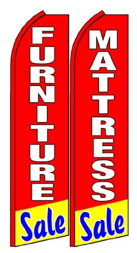 Premium Standard Size Mattress & Furniture Sale Feather Flags - 2 Pack (11.5x2.5 Feet) - Outdoor Advertising for Retail Stores, Grand Openings & Promotional Events