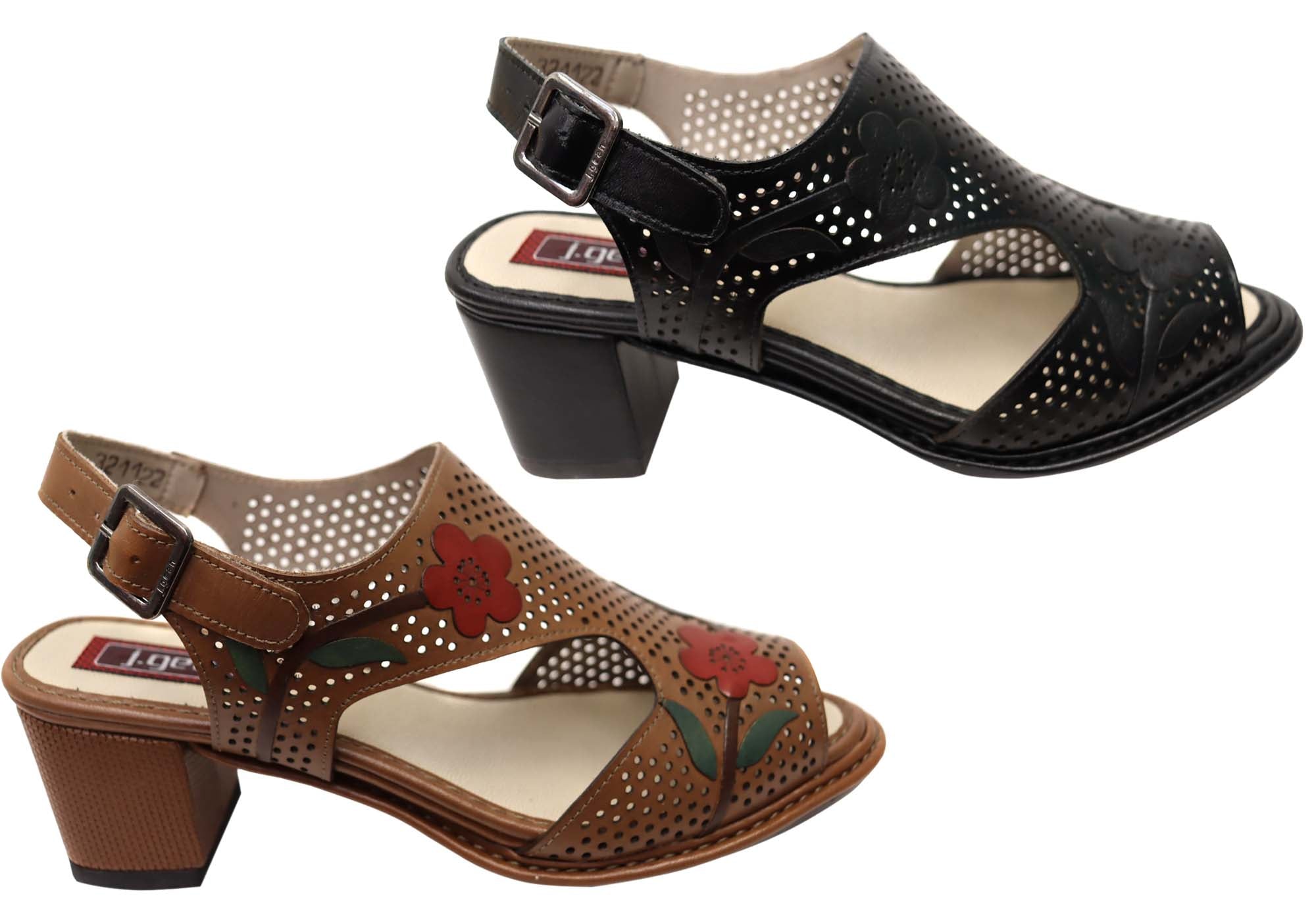 J Gean Simone Women's Comfortable Leather Heels Sandals - Made in Brazil - Perfect for Office, Party & Wedding Occasions