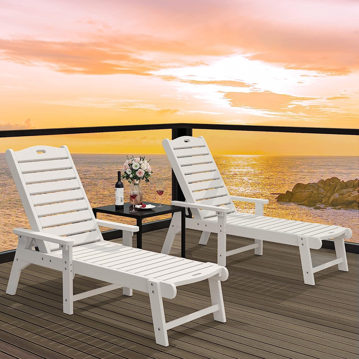 YITAHOME 2-Pack Outdoor Chaise Lounge Chairs with Adjustable Backrest - Heavy Duty Resin Patio Loungers with Wide Armrests, 350lbs Capacity - Waterproof White Poolside Beach Backyard Furniture for Relaxing by the Pool, Beach or Garden