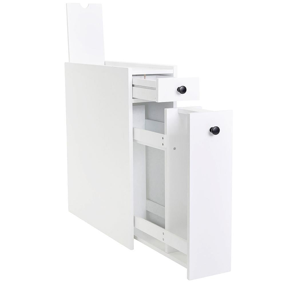 Slim Pull-Out Bathroom Storage Cabinet - White | Space-Saving Organizer for Towels, Toiletries & Cleaning Supplies | Perfect for Small Bathrooms, Laundry Rooms & Kitchens