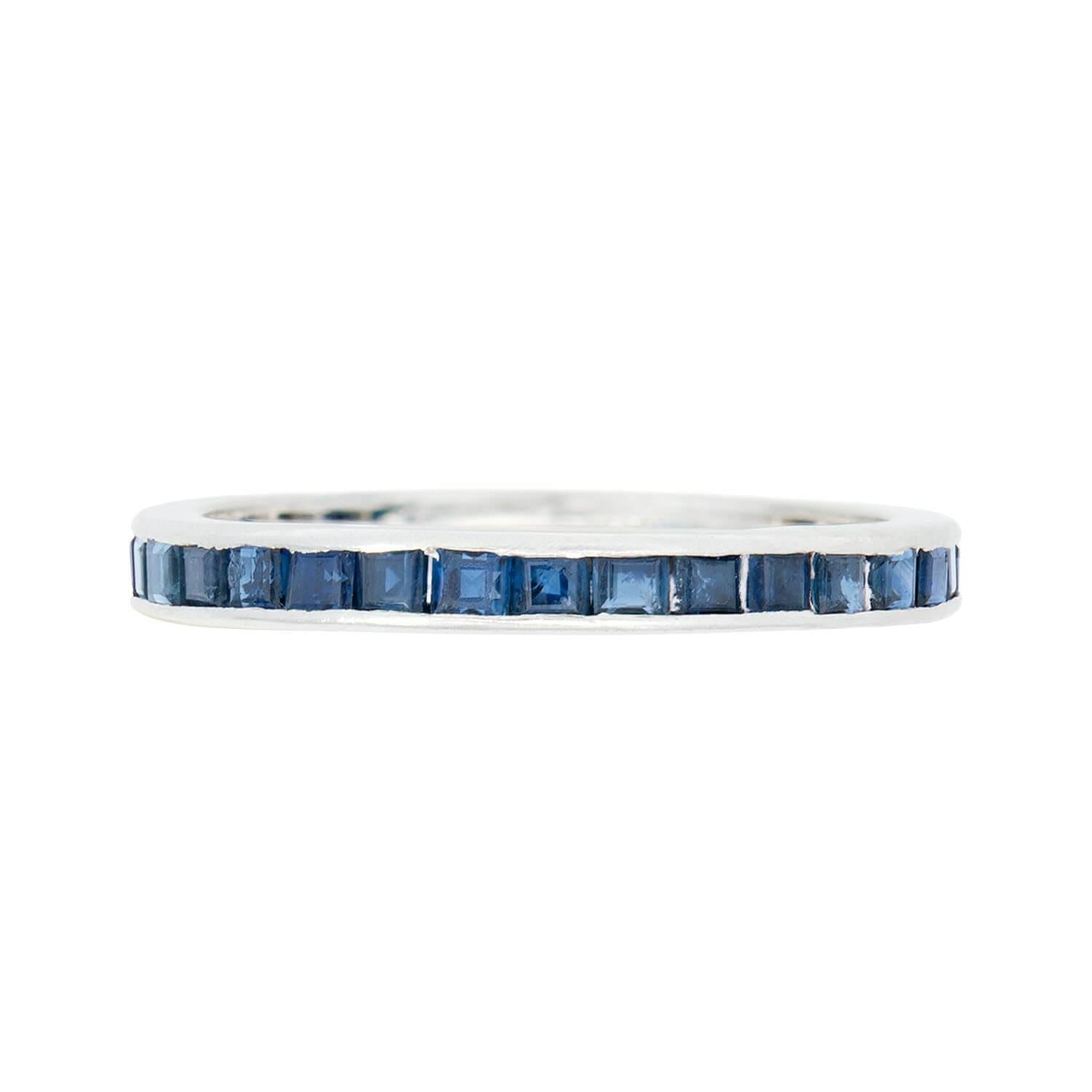 TIFFANY & CO Art Deco Platinum Sapphire Eternity Band Ring for Women - Vintage Inspired Wedding, Engagement & Anniversary Jewelry Gift