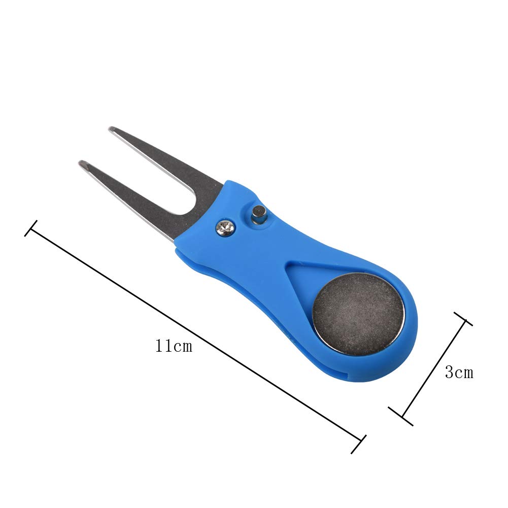 Premium Foldable Magnetic Golf Divot Repair Tool with Detachable Ball Marker - Stainless Steel Switchblade Design for Quick Greens Repair | Perfect Golf Accessories for Course Maintenance & Practice Sessions (Blue)