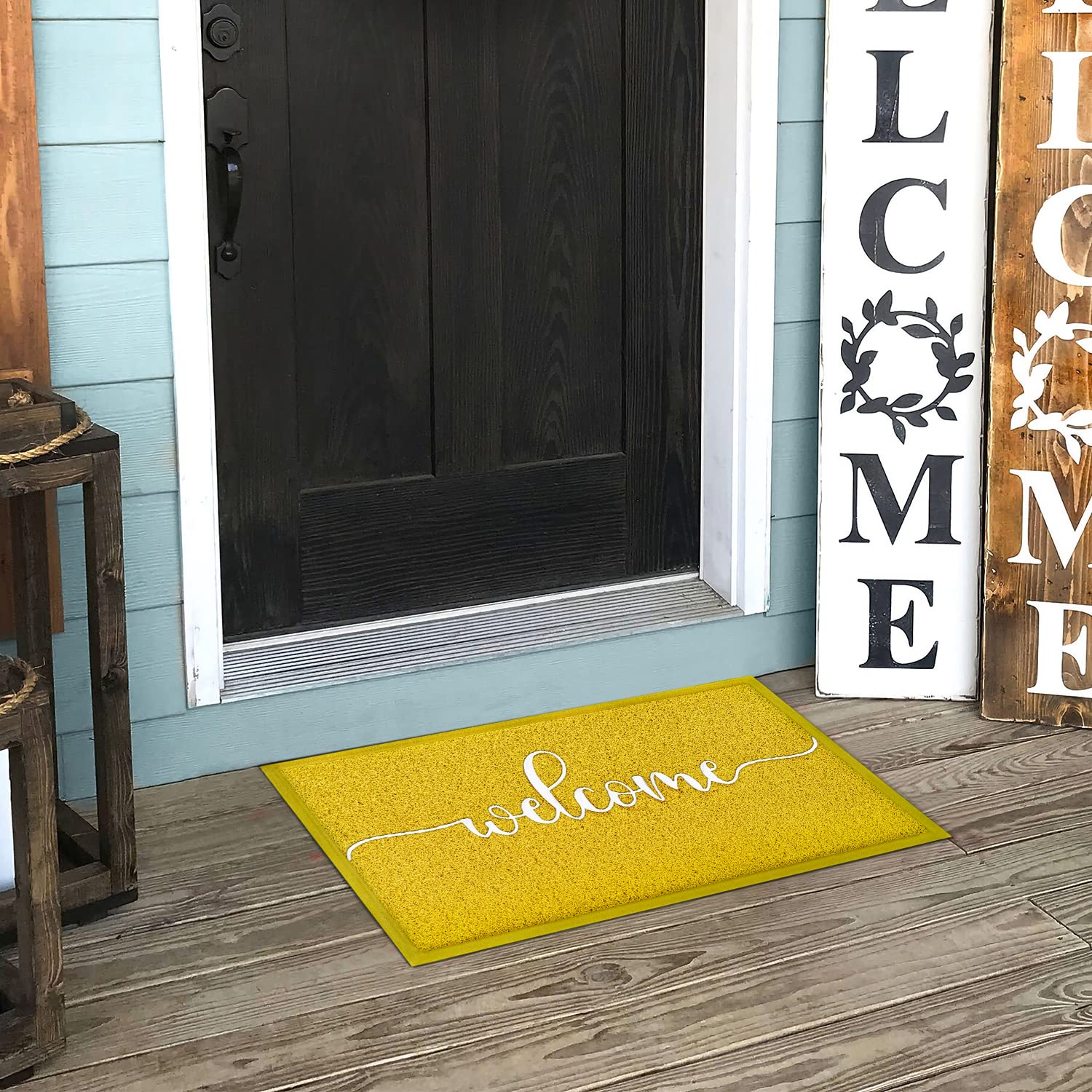 AAZZKANG Non-Slip Yellow Welcome Doormat - Indoor/Outdoor Front Door Mat with Dirt-Trapping Design, Easy to Clean Rubber Backing - Perfect for Entryways, Patios & Mudrooms
