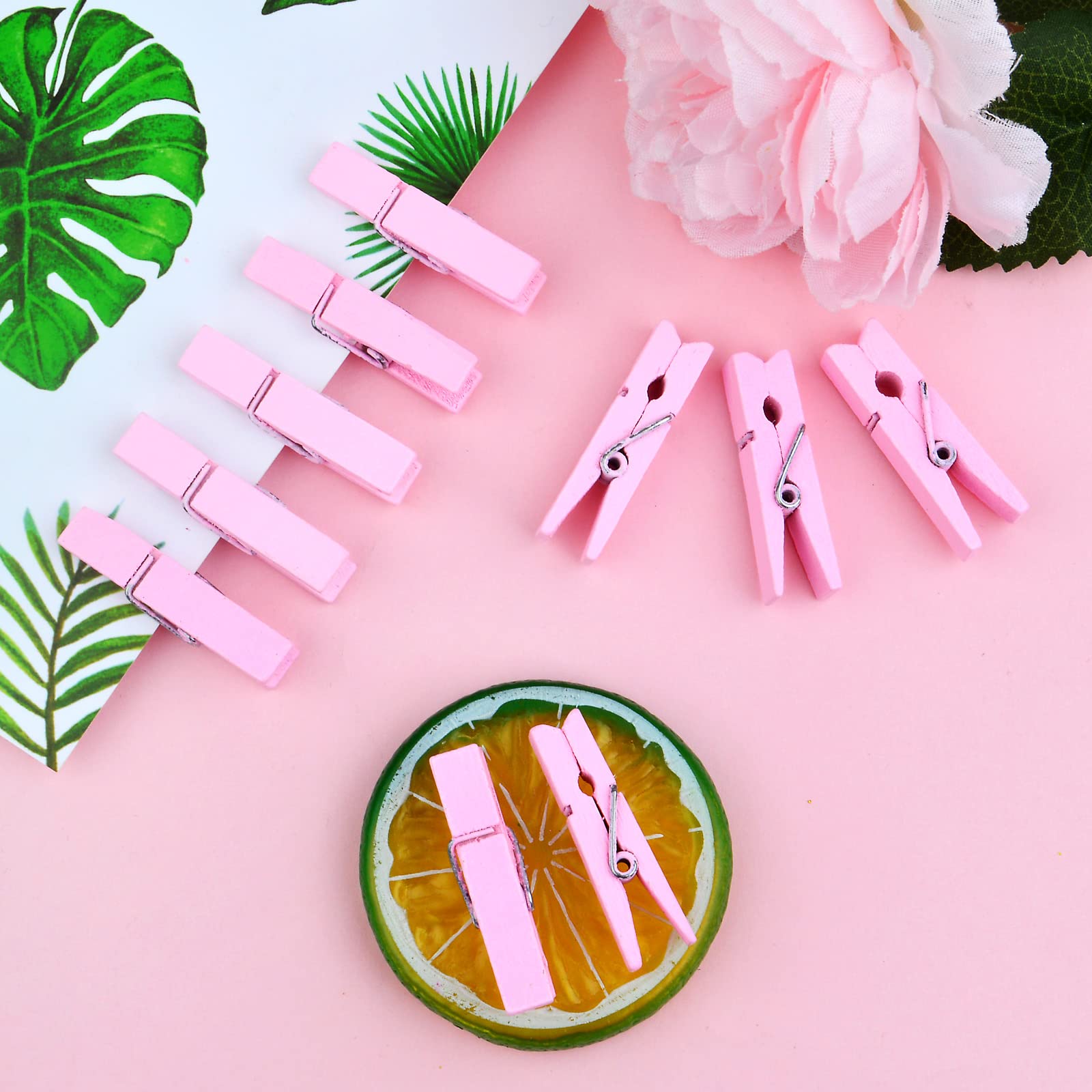 50pcs Pink Wooden Clothespins - Small Photo Clips for Wall Hanging, Craft Projects, Jewelry Display | Perfect for Home Decor, Wedding & Party Decoration, DIY Scrapbooking