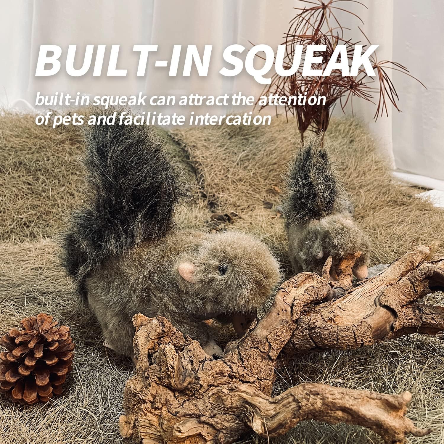 ALL FOR PAWS Classic Squirrel Pet Toys for Dogs & Cats - Interactive Chew Toy for Small Pets - Fun Squeaky Plush Squirrel for Playtime & Training