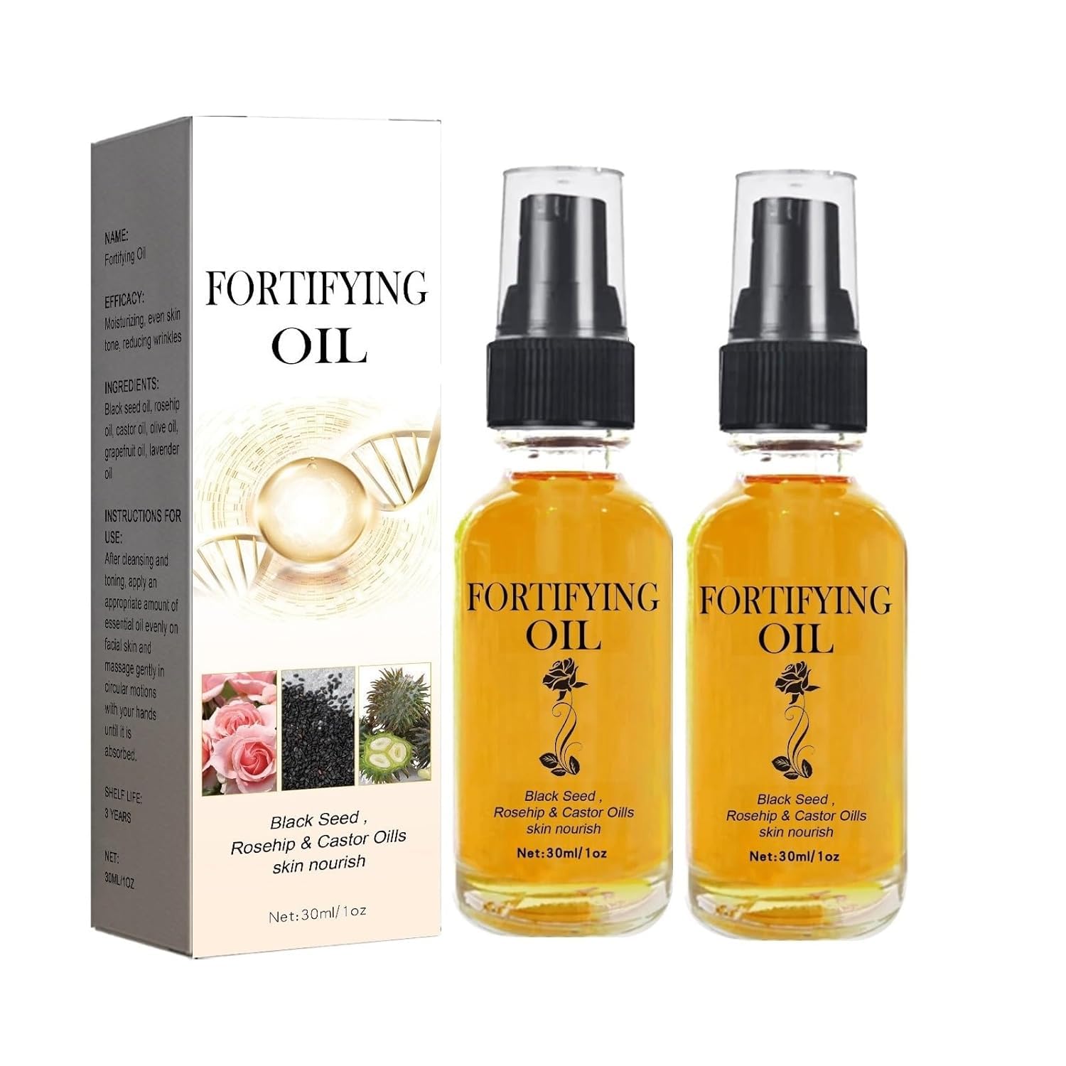 2PCS Castor Oil Black Seed Oil Rosehip Oil Face Serum - Anti-Aging Collagen Boost Serum for Hydration & Brightening - Perfect for Night Routine & Dry Skin Care