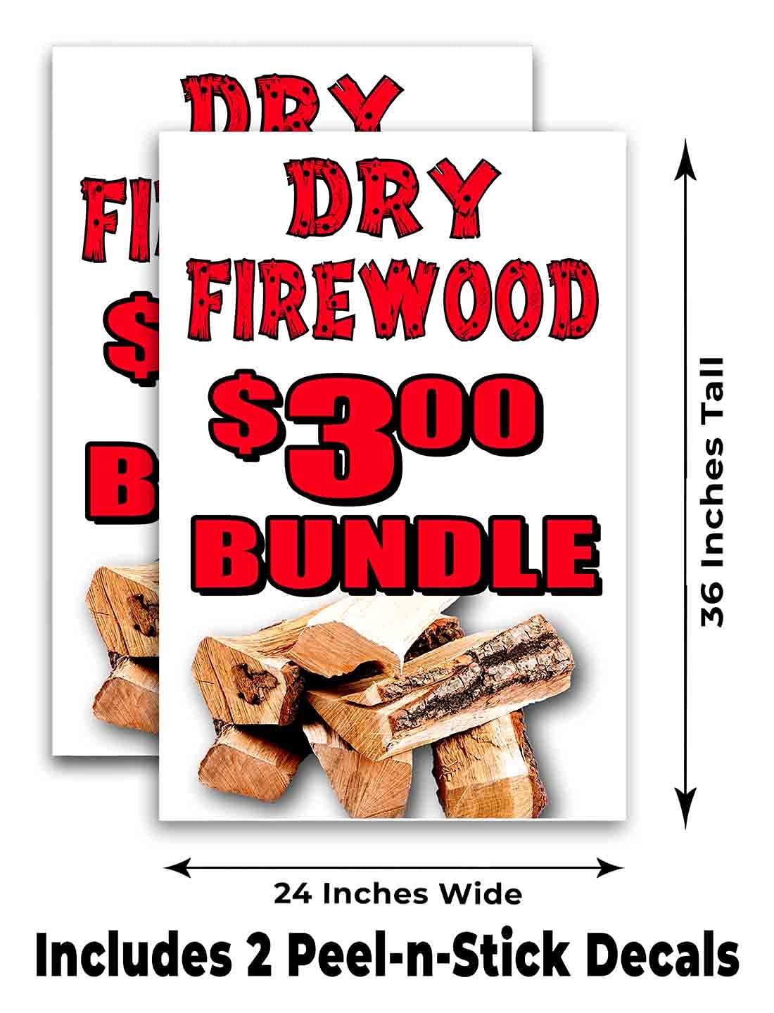 Premium Dry Firewood Vinyl Decal Sticker - 24x36 Inch (Pack of 2) - Waterproof Outdoor Sign for Camping, RV, Fireplace & Home Decor
