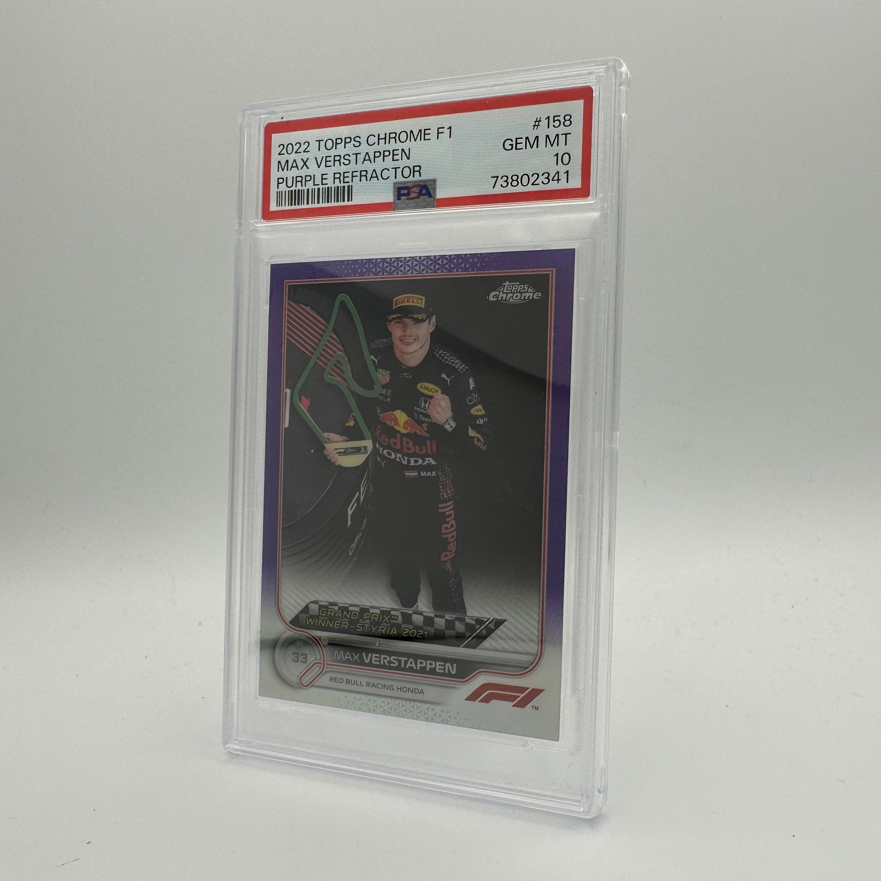 PSA 10 Graded 331/399 Max Verstappen #158 Purple Refractor - Rare F1 Trading Card for Collectors & Fans, Perfect for Display, Investment & Racing Memorabilia