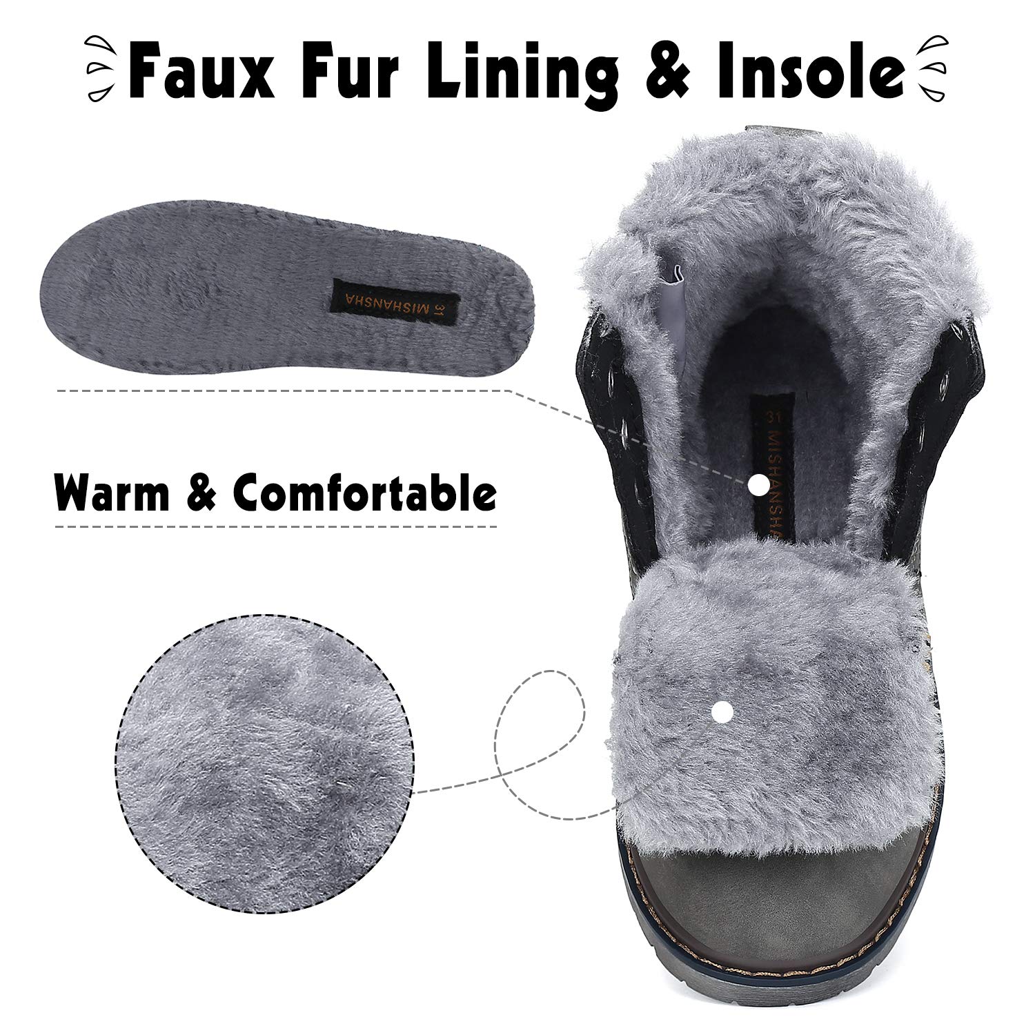 **Mishansha Kids Winter Snow Boots - Waterproof Hiking Boots for Boys & Girls, Fur Lined Warm Walking Shoes for Cold Weather Outdoor Activities - Perfect for Snow Play, Hiking & School**