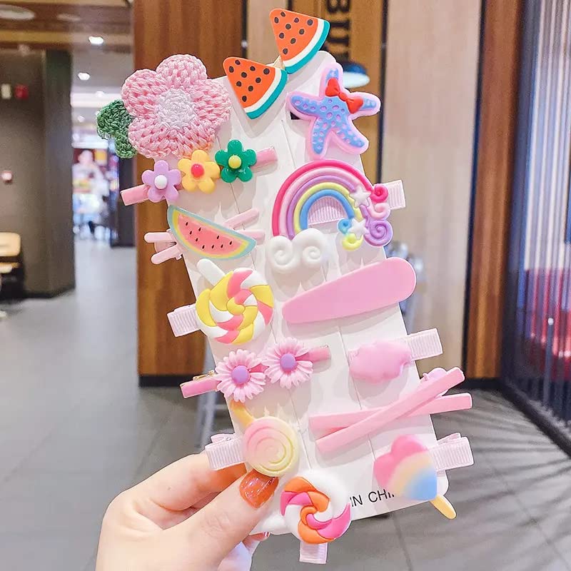 Unicorn Ice Cream Hair Clips Set for Girls - 14 Pcs Korean Hair Accessories for Toddler & Kids - Party & Daily Use