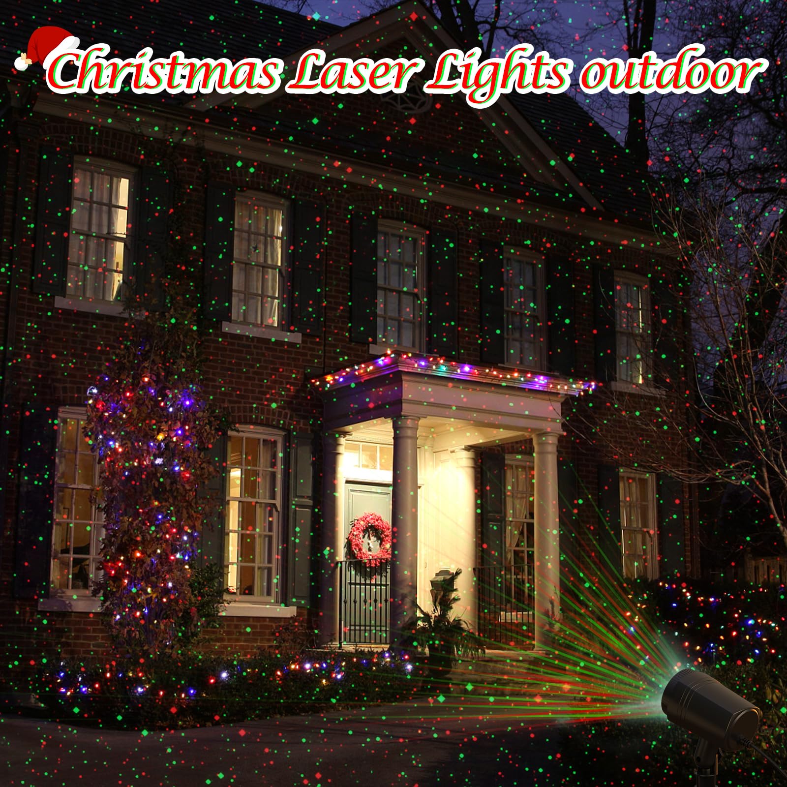 Christmas Projector Lights Outdoor - Firefly Show Decorations with Red & Green Stars, Waterproof Remote Control & Timer - Perfect for Garden, Indoor, Wedding, Home Party & Holiday Decorations