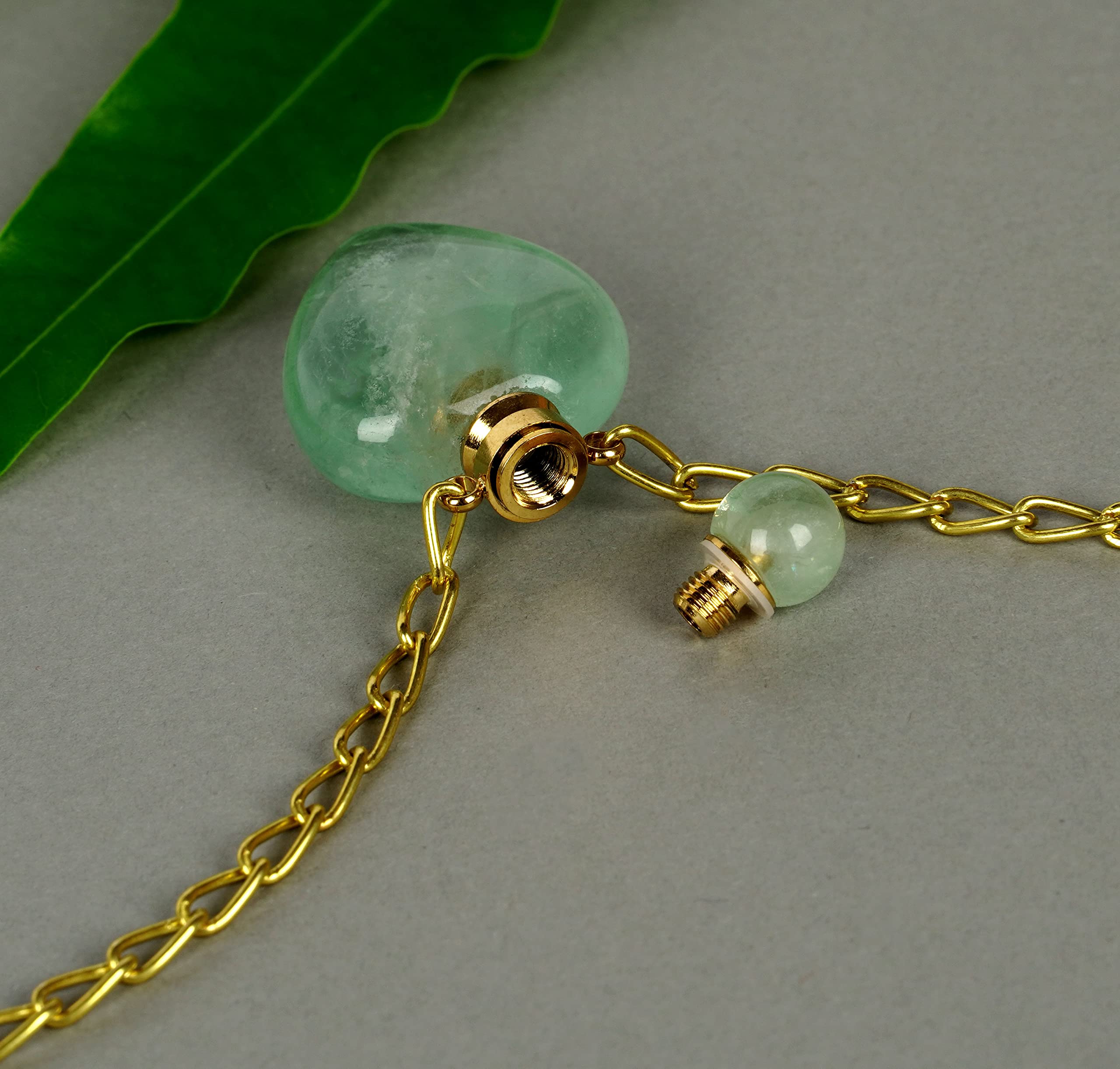 Natural Green Fluorite Pendant Necklace - Healing Crystal Gemstone Perfume Bottle Necklace for Men & Women with Gold Plated Chain | Essential Oil Diffuser Jewelry for Meditation, Yoga & Spiritual Healing