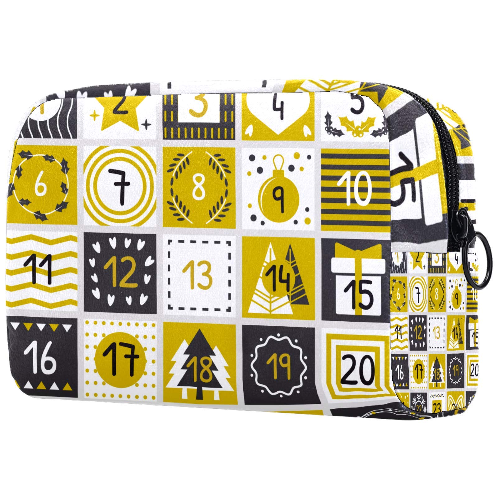 Waterproof Yellow Plaid Cosmetic Bag for Women - Roomy Travel Makeup Organizer with Christmas Advent Calendar Design | Perfect for Travel, Gym & Daily Essentials Storage