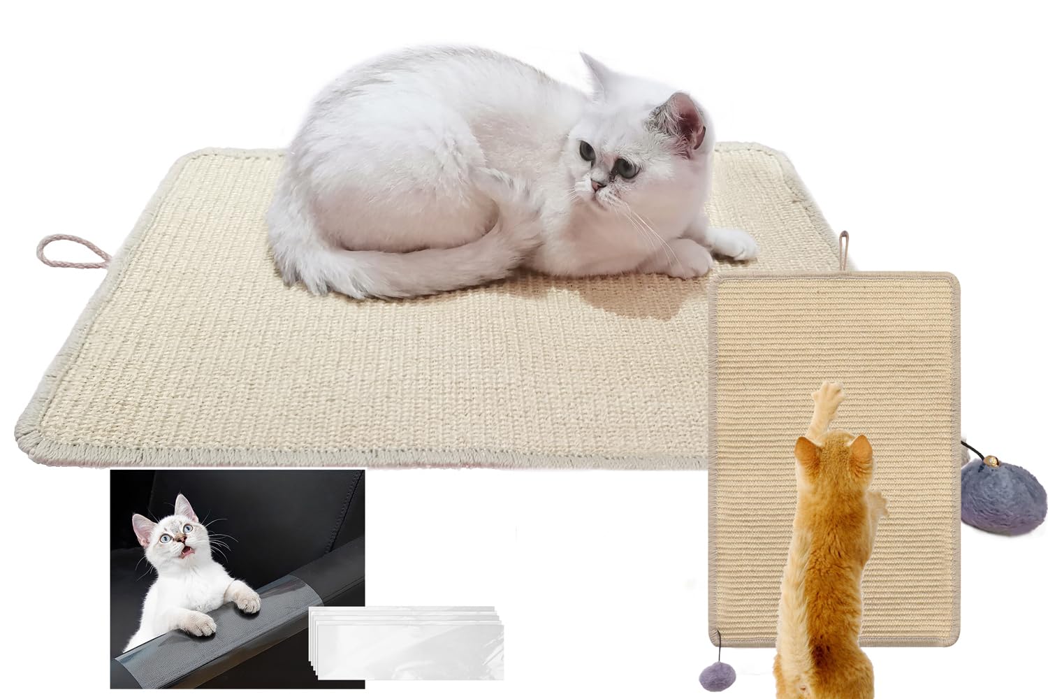 5-Pack Cat Scratch Deterrent Tape + Sisal Cat Scratcher Mat (23.6
