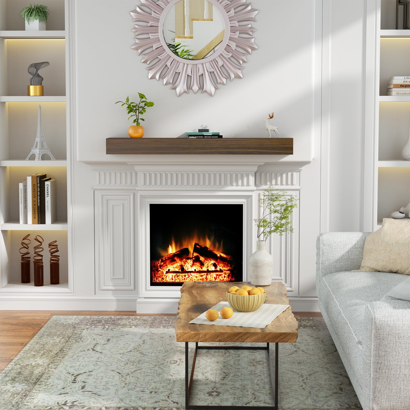 LOVMOR 72-Inch Floating Fireplace Mantel Shelf - Natural Wood Wall Mounted Mantel for Fireplace Decor, 72