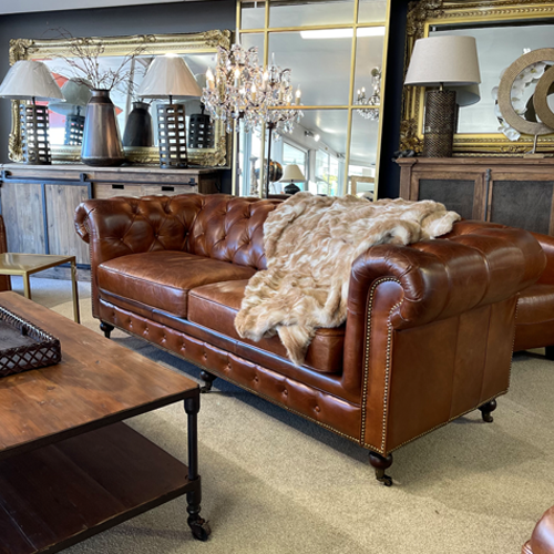 Belmont Leather Chesterfield 3-Seater Sofa in Aged Brown - Luxurious Vintage Style Living Room Furniture for Home & Office Decor