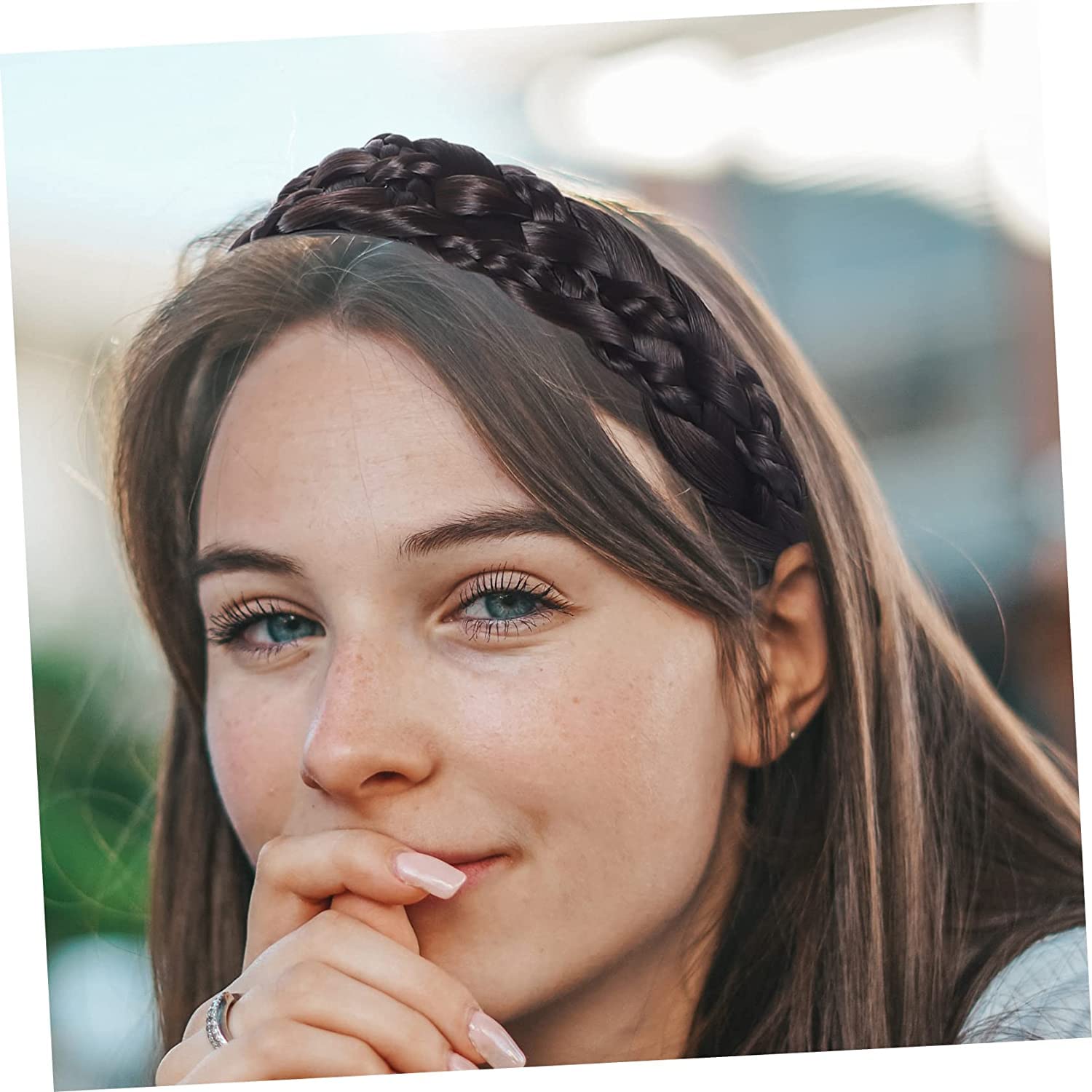Women's Braided Headband with Fake Bangs - Black Hairband for Women & Girls | Perfect for Cosplay, Costume Parties & Everyday Styling