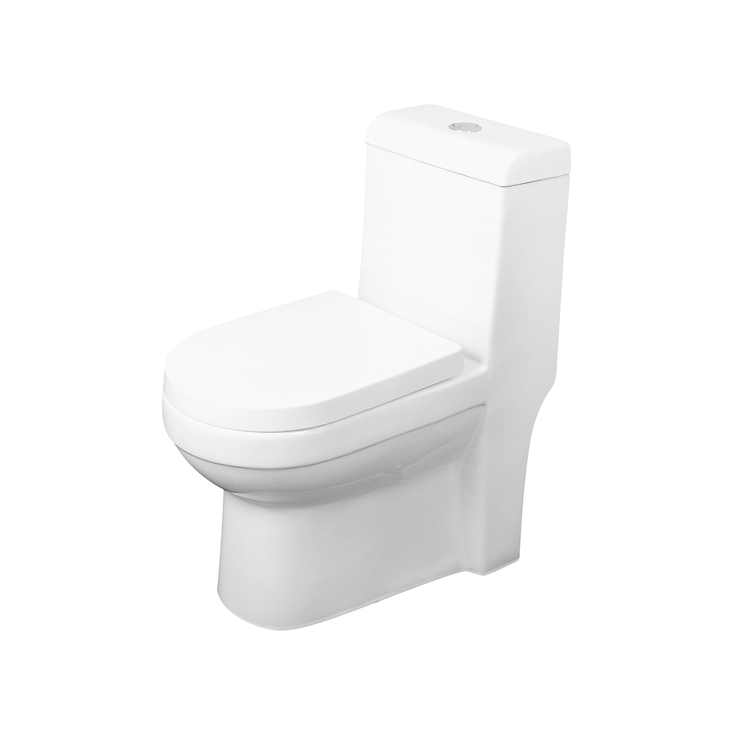 DAX One Piece Square Toilet with Soft Closing Seat & Dual Flush - High Efficiency Porcelain White Bathroom Toilet, 30 3/4 Inch Height (BSN 43A) - Perfect for Modern Homes, Small Bathrooms & Water-Saving Solutions