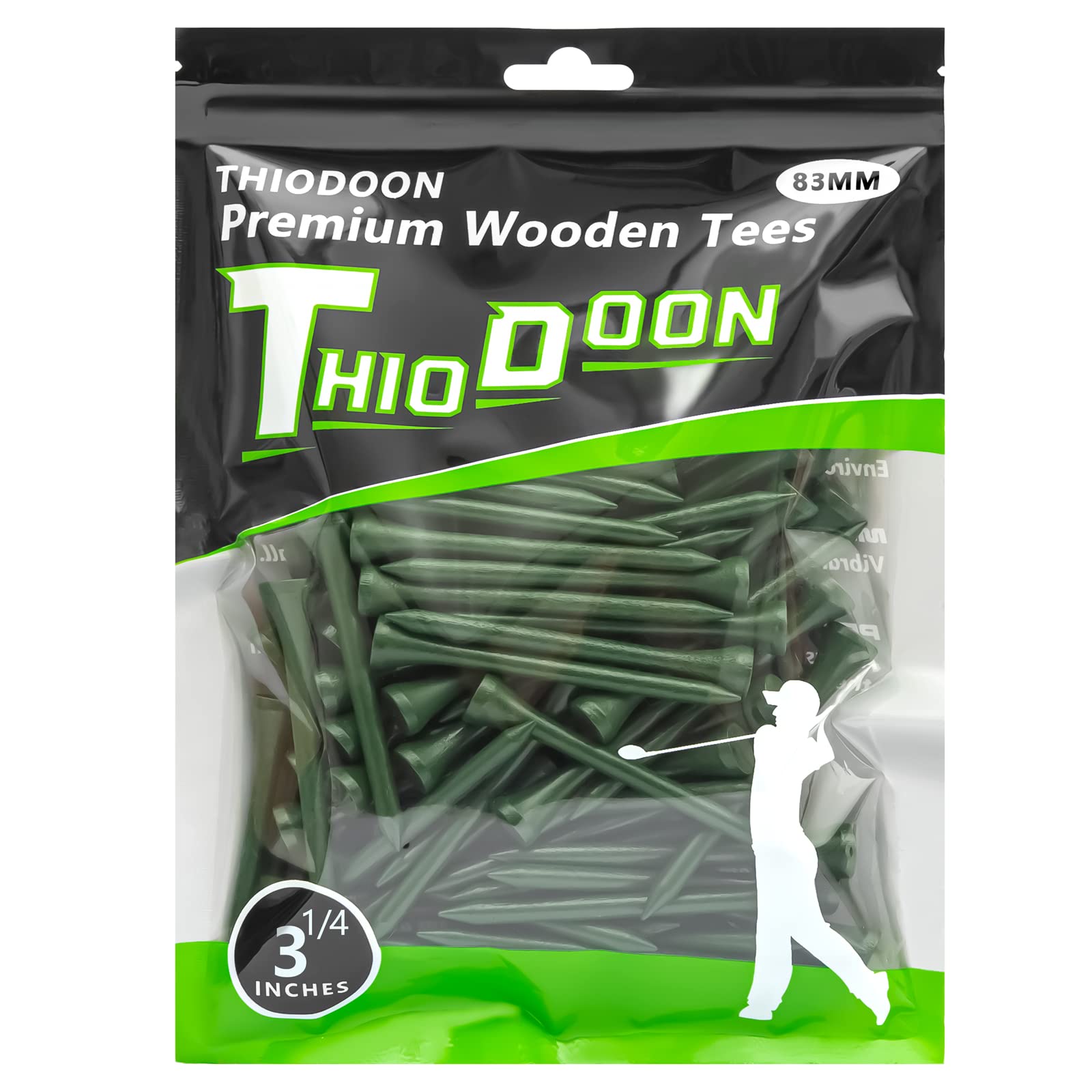 THIODOON Professional Natural Wood Golf Tees - Pack of 100 (3-1/4
