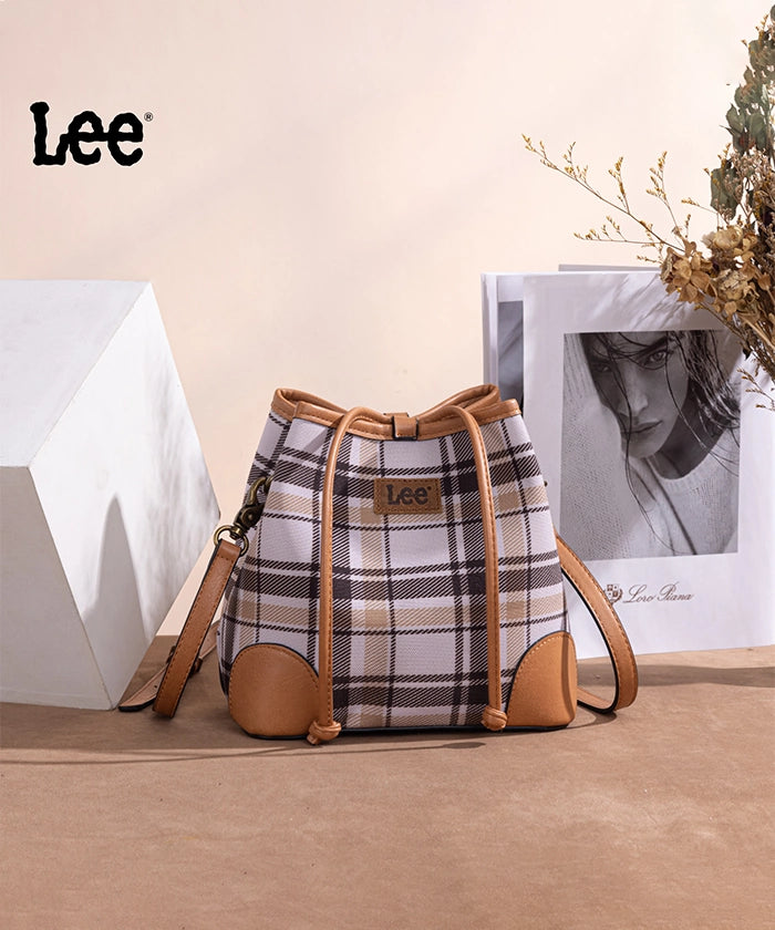 LEE Plaid Canvas Drawstring Bucket Crossbody Bag for Women - Stylish & Versatile Shoulder Purse - Perfect for Travel, Shopping & Everyday Use