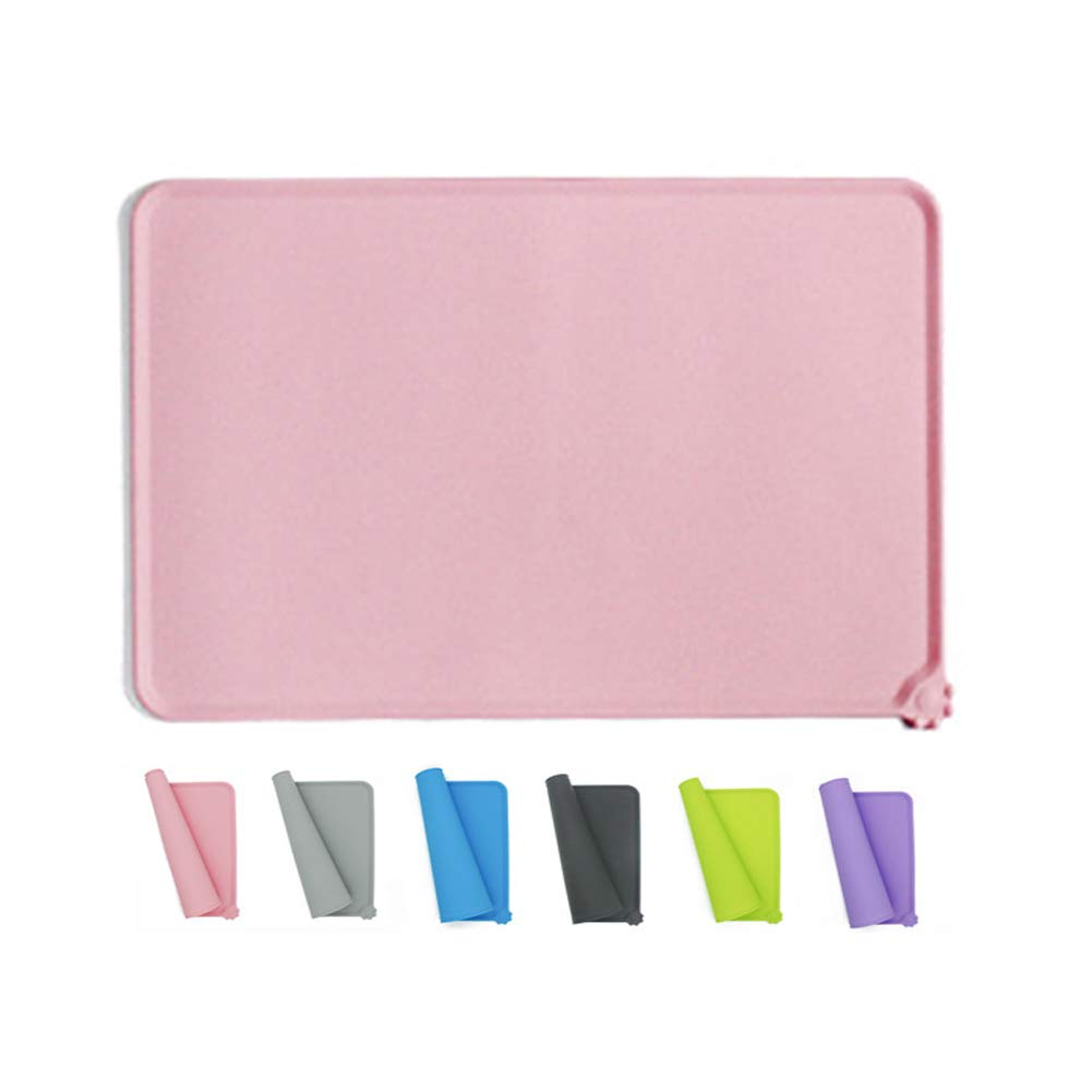Waterproof Non-Slip Silicone Pet Feeding Mat for Dogs & Cats - Raised Edge Spill-Proof Design, Easy Clean Food & Water Bowl Tray - Keep Floors Clean (Pink) | Perfect for Kitchen, Dining Area & Travel Use