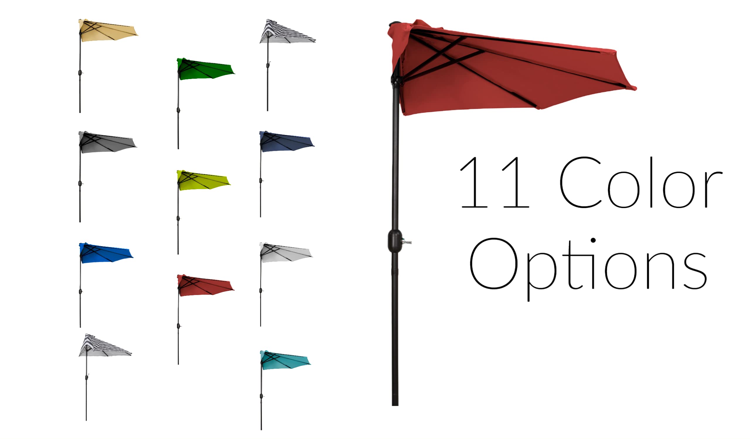 WO Home Furniture 9 FT Half Outdoor Market Patio Umbrella with Weighted Base Kit - Perfect for Backyard, Poolside, Restaurant & Outdoor Dining Areas