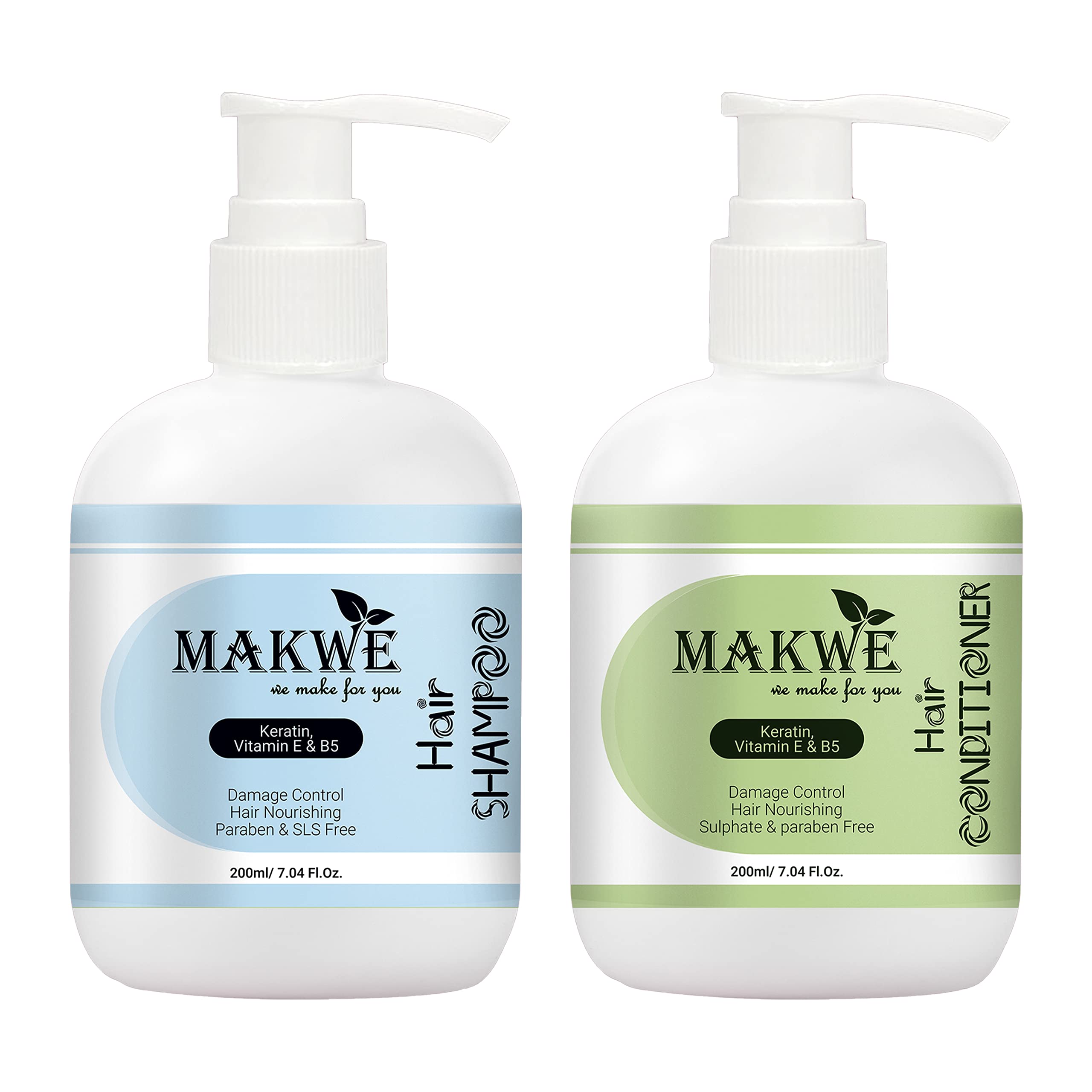 MAKWE Skin Science Vitamin E & B5 Hair Care Ultimate 2-Piece Kit (Shampoo + Conditioner) for Dry, Damaged Hair - Repair & Hydrate for Soft, Shiny Locks - Perfect for Daily Use & Salon-Quality Results at Home
