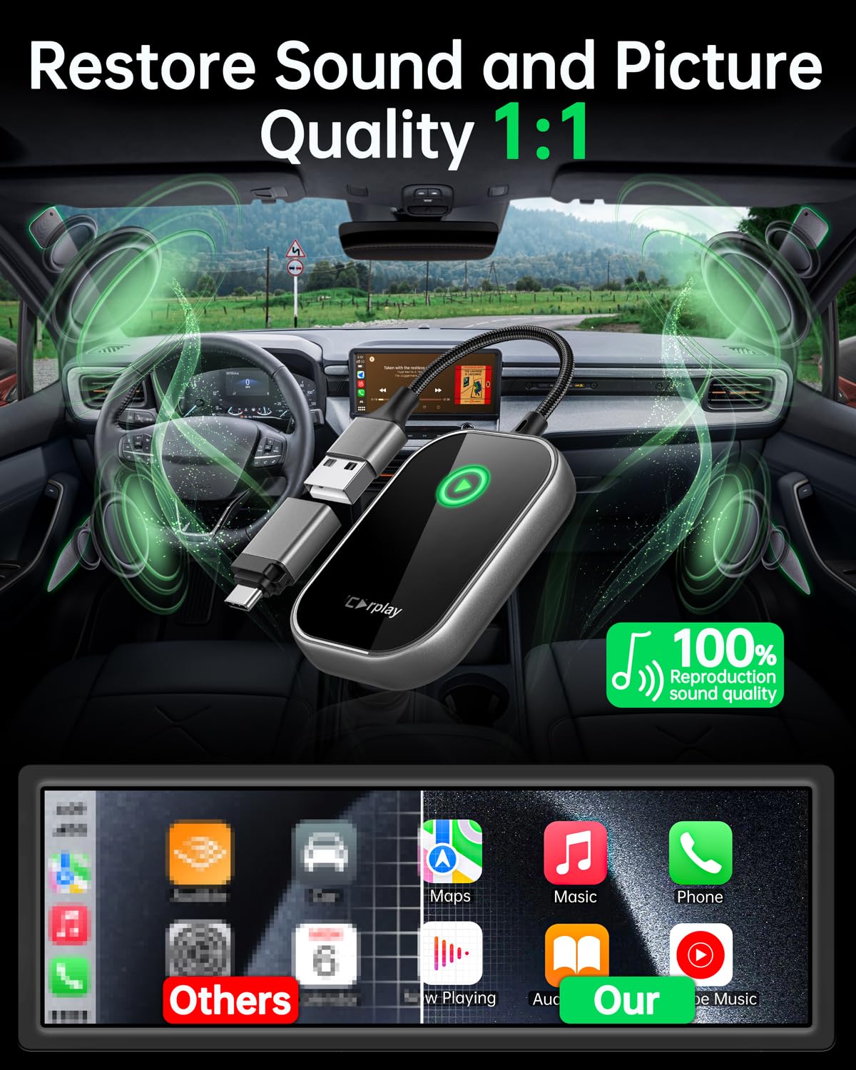 Wireless CarPlay Adapter - Convert Wired to Wireless CarPlay Dongle for iPhone, Plug & Play for Cars 2017+ & iOS 10+ (Gunmetal) | Seamless Music, Maps & Calls While Driving