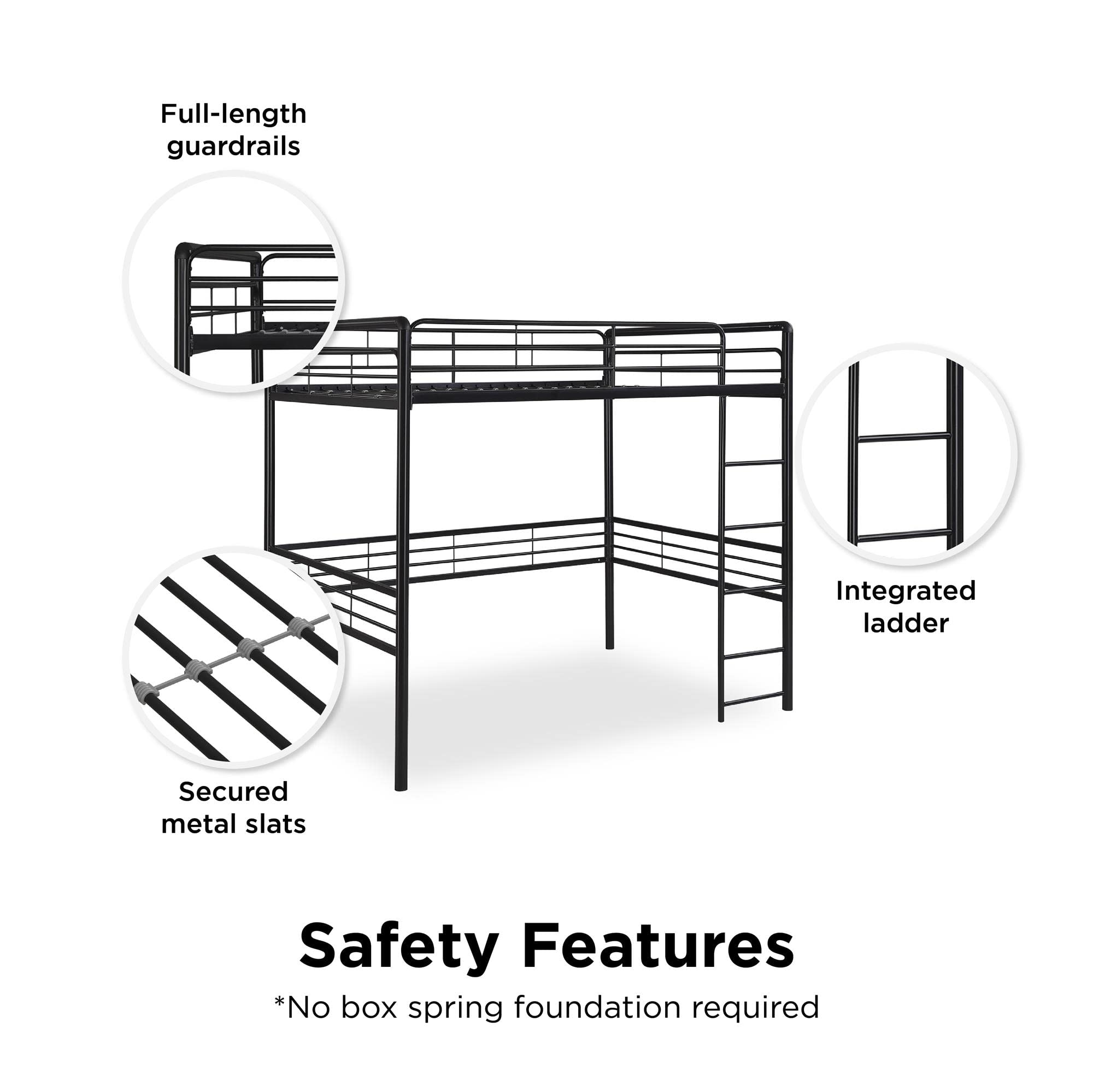 DHP Full Metal Loft Bed with Ladder - Space Saving Twin Size Bed Frame for Small Rooms - Sturdy Black Loft Bed for Kids, Teens & Adults - Perfect for Dorm, Apartment & Studio Living