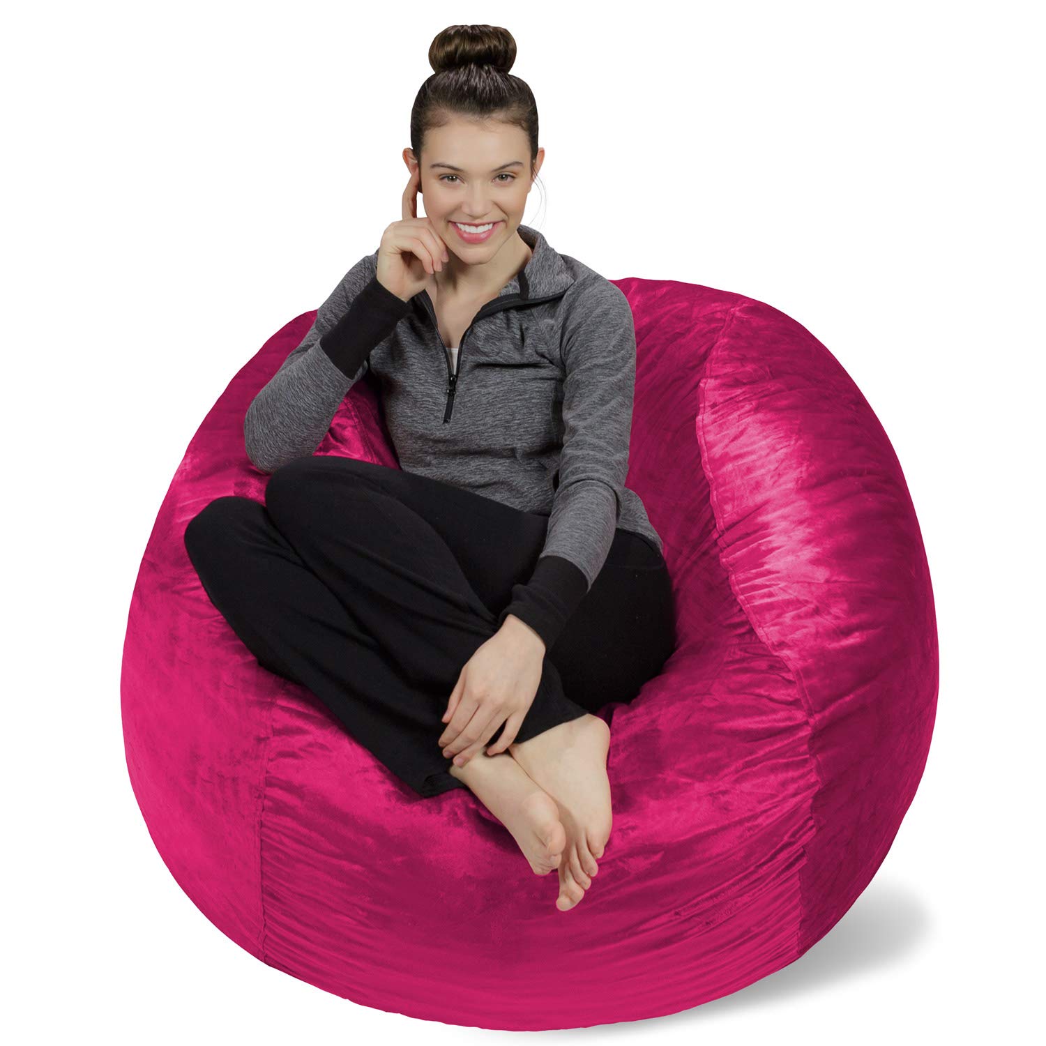 Comfy Fluffy Bean Bag Chair Cover Only - 4-Feet Round/Oval Sofa Sack Replacement for Adults & Kids (No Filling) | Perfect for Reading Nook, Floor Seating & Lazy Lounging | Magenta