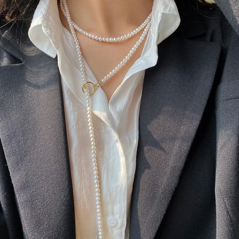 Elegant White Freshwater Pearl Necklace for Women - Wedding, Bridal, Anniversary Gift - Sweater Chain Style Jewelry - Perfect for Bridal Party, Date Night & Special Occasions