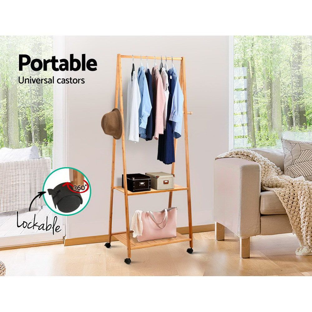 Artiss Bamboo Clothes Hanger Stand - Wooden Garment Rack with Display Shelf for Bedroom, Closet & Laundry Room Organization