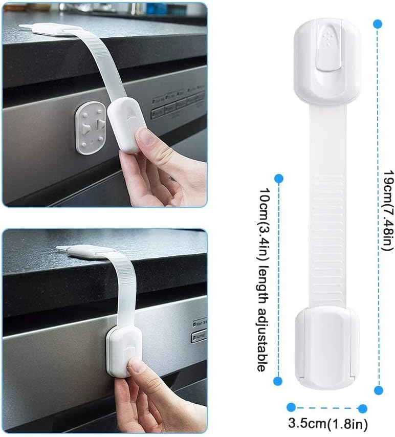 10 Pack White Baby Safety Cabinet Locks - Child Proof Strap Latches for Cupboards, Drawers, Appliances, Toilet Seats & More | Self-Adhesive & Adjustable | Perfect for Kitchen, Bathroom & Nursery Safety