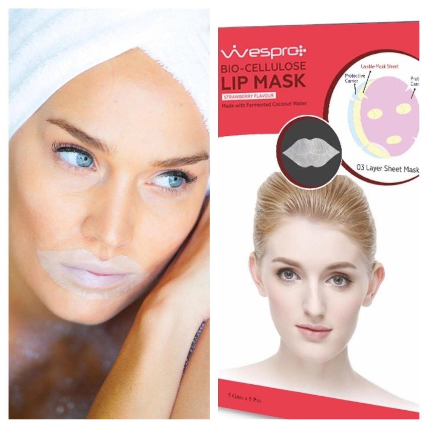 MOND'SUB Pearl 3D Hanging Ears Neck & Facial Sheet Masks - 5 Pack (40g Each) with Free Wespro Bio-Cellulose Lip Mask (5 Pack) - Hydrating & Anti-Aging Skincare for Spa Night & Self-Care Routine